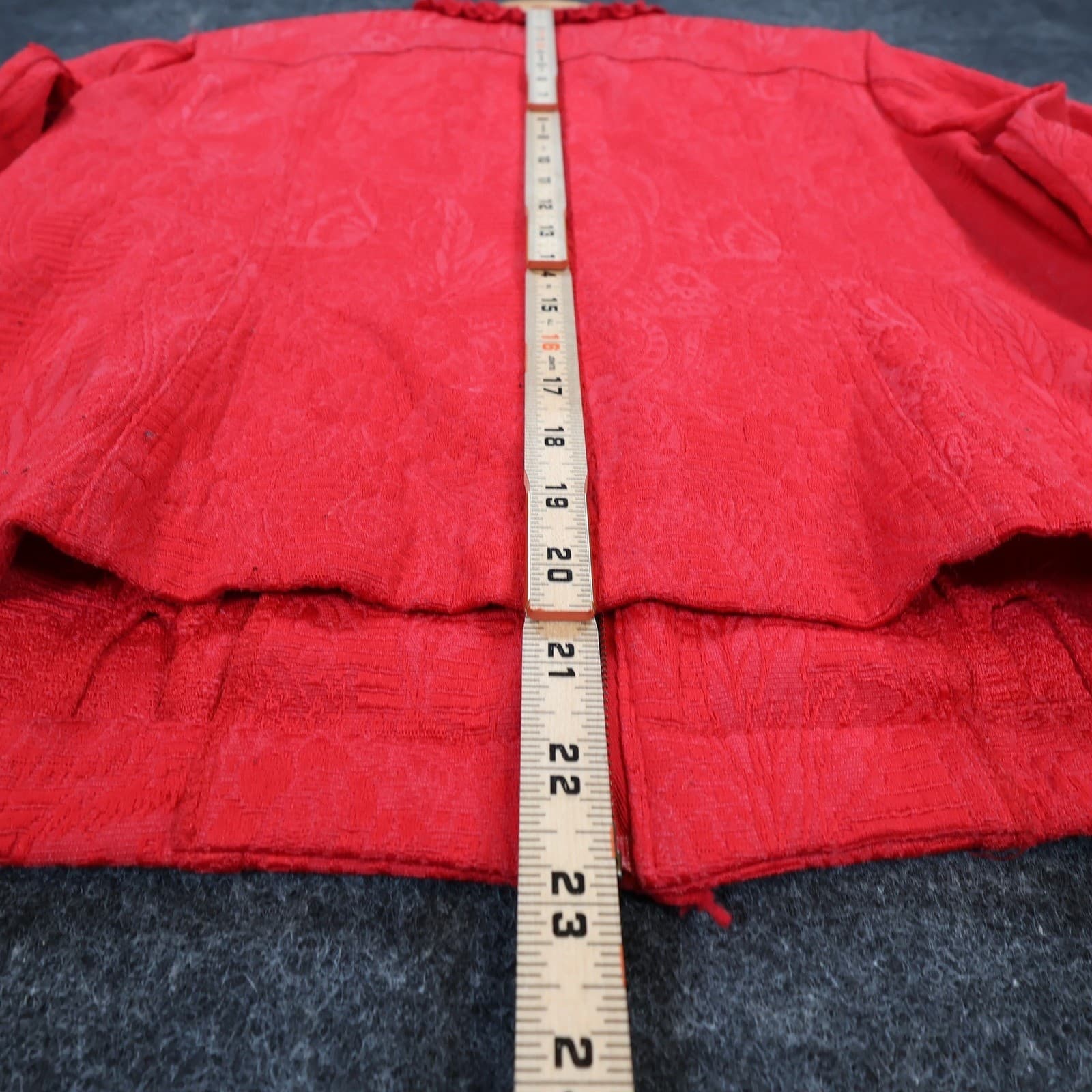 Ruby Rd Zip Front Jacket Womens 12 Red Cotton Blend Jacquard Ruffle Career - Thumbnail 6