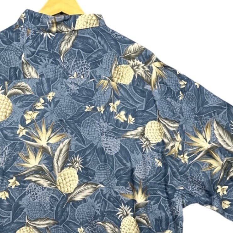 Van Heusen Tropical Pineapple Shirt Mens XXL Blue Rayon Short Sleeve NWT - Thumbnail 5