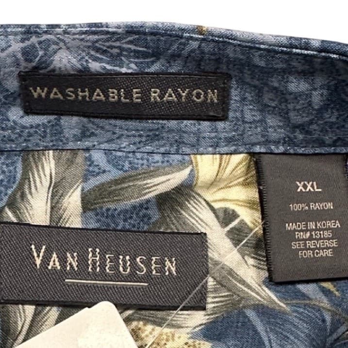 Van Heusen Tropical Pineapple Shirt Mens XXL Blue Rayon Short Sleeve NWT - Thumbnail 6