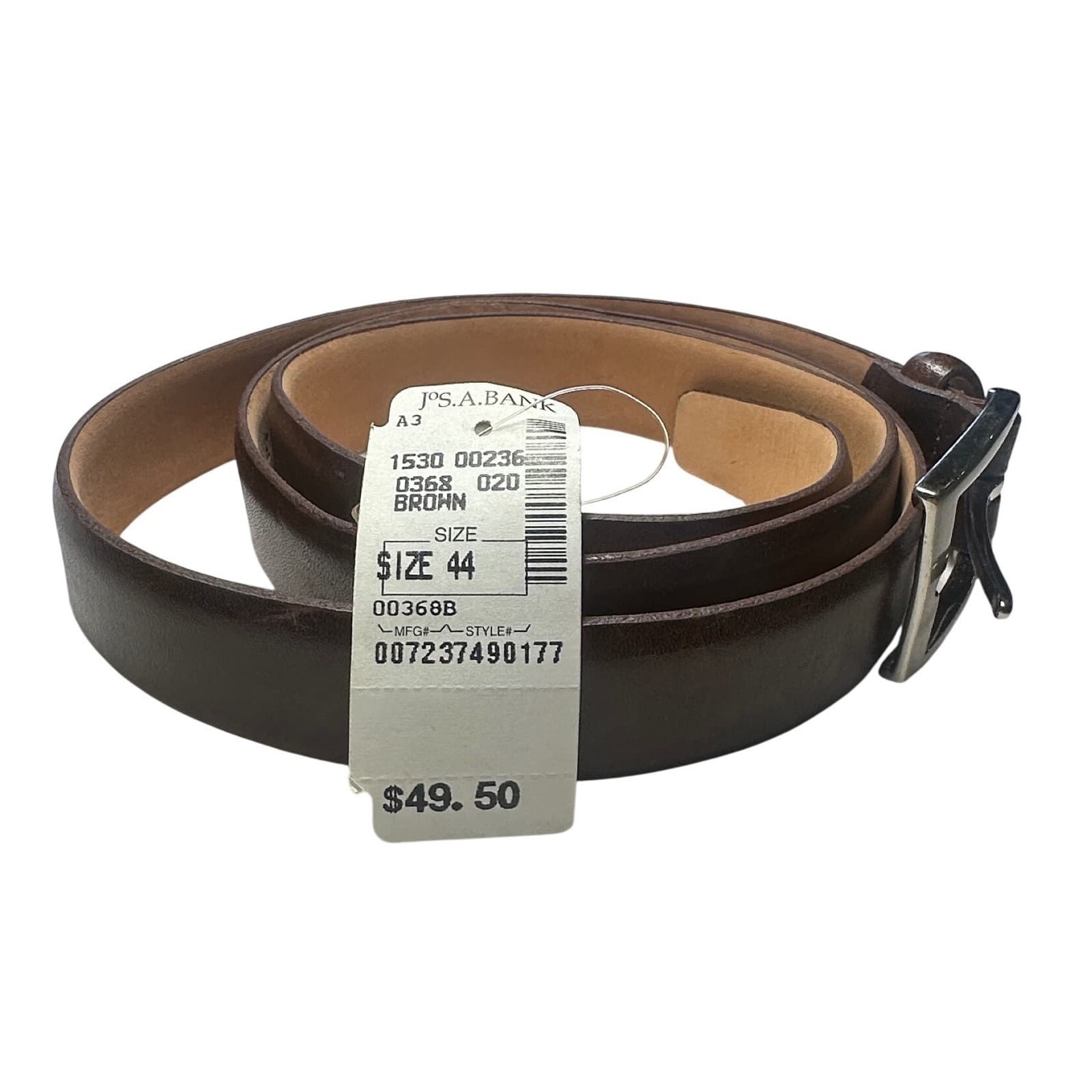 Jos. A. Bank Leather Belt Mens 44 Brown Silver Buckle NWT - Thumbnail 7