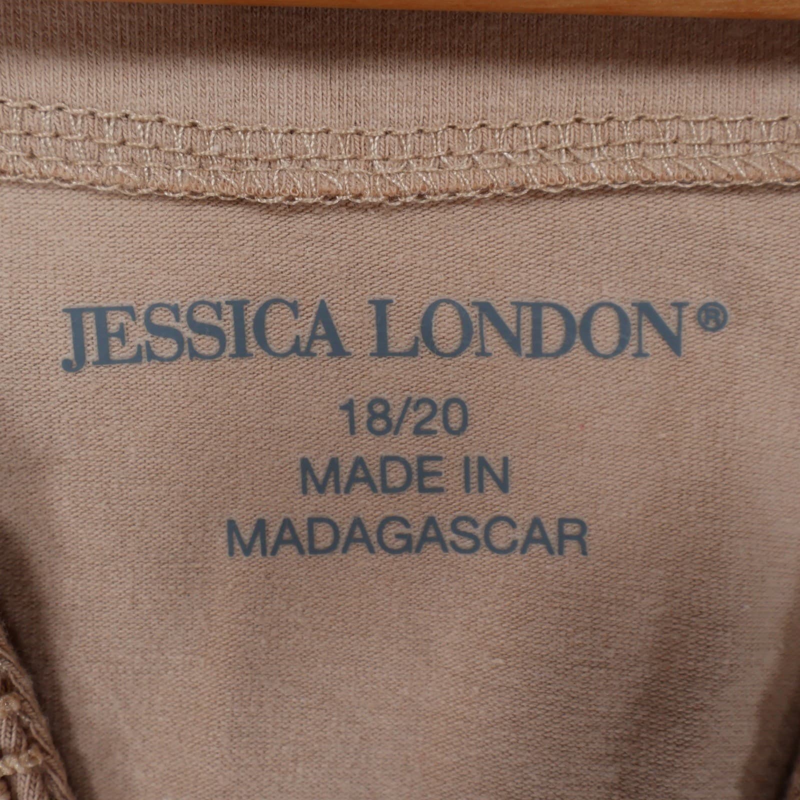 Jessica London Top Womens 18/20 Tan Cotton Spandex Crochet V-Neck 3/4 Sleeve - Thumbnail 7