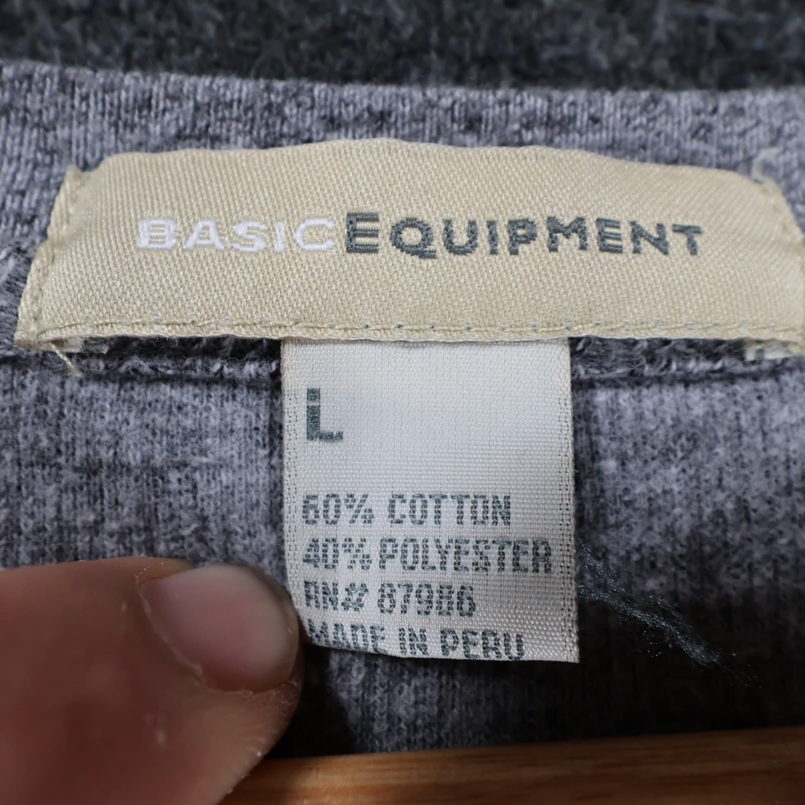 Basic Equipment Sweater Mens Large Gray Cotton Blend Ribbed Crew Neck Casual - Thumbnail 7