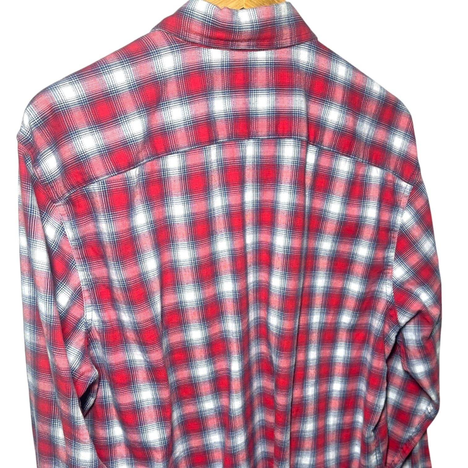 Wrangler Men's Size XL Red White Plaid Western Flannel Button Up Shirt - Thumbnail 5