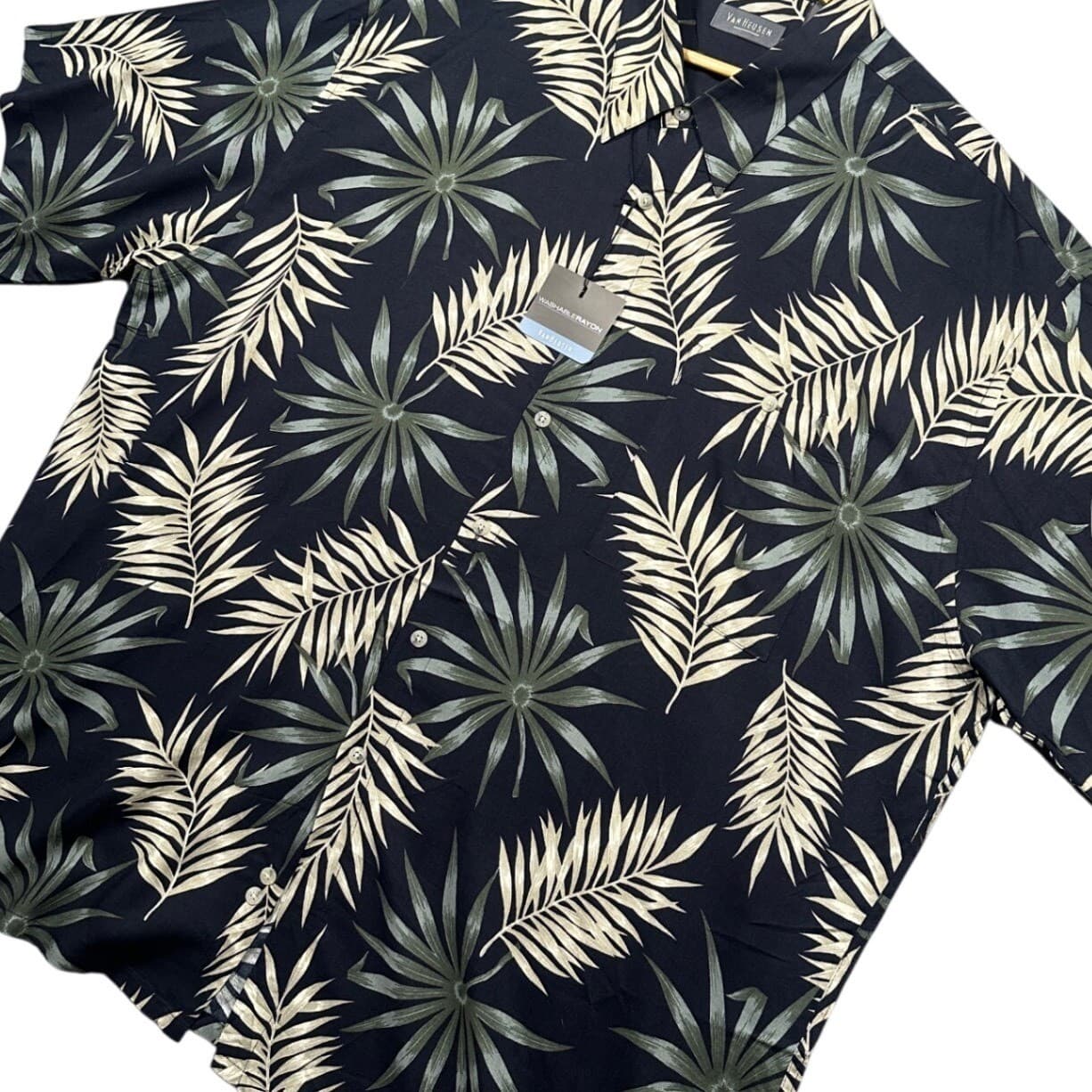 Van Heusen Tropical Palm Leaf Shirt Mens XXL Black Rayon NWT Short Sleeve - Thumbnail 3