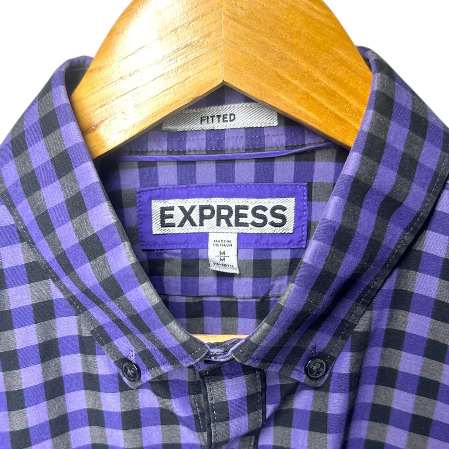 Express Mens Fitted Gingham Check Button Down Long Sleeve Shirt Size M - Thumbnail 5