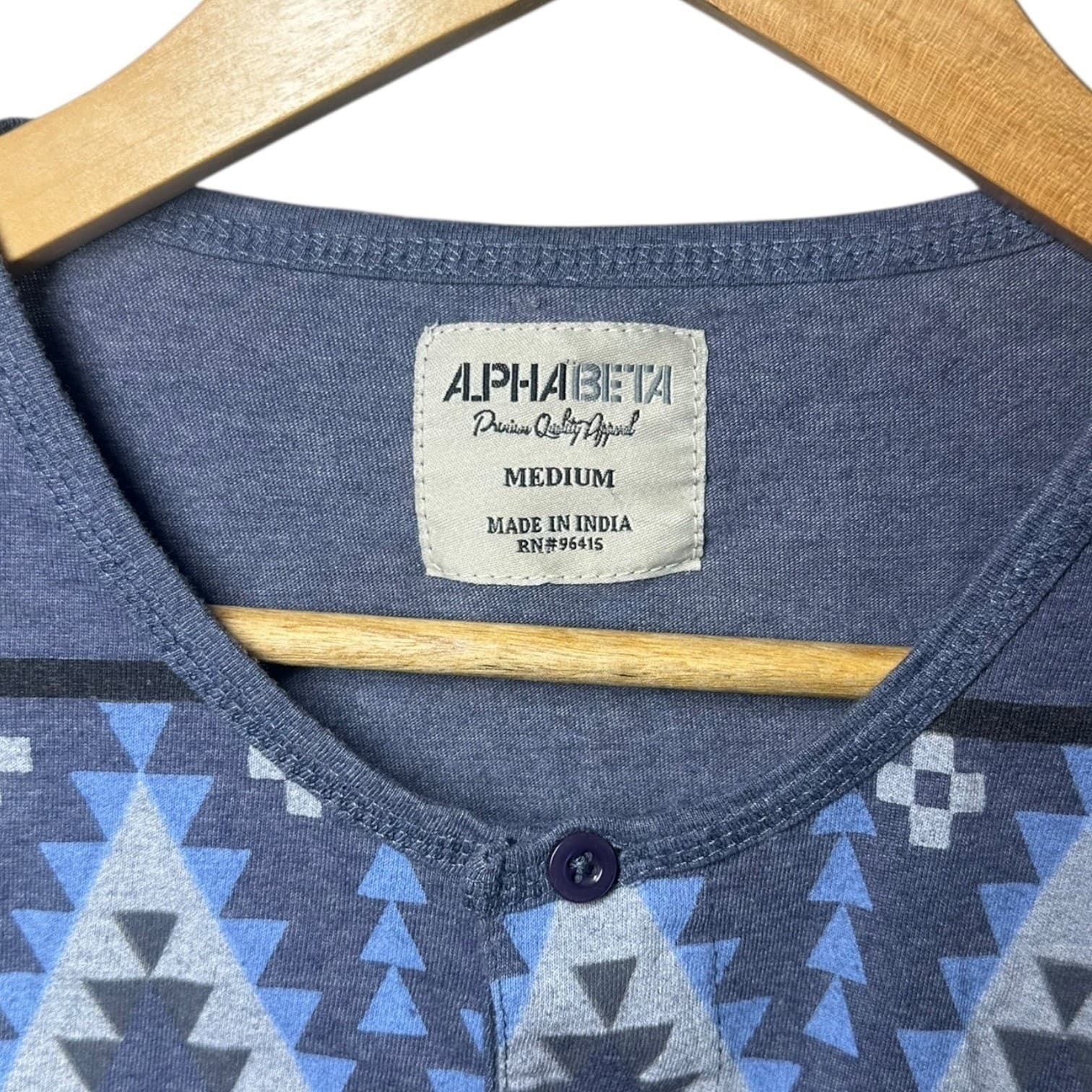 ALPHA BETA Men's Size Medium Blue Geometric Aztec Long Sleeve Henley Shirt - Thumbnail 6