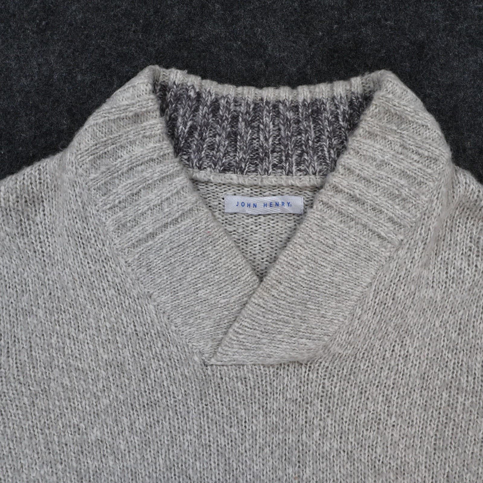 John Henry Shawl Neck Sweater Mens M Gray Excellent Shawl Collar Knit - Thumbnail 9