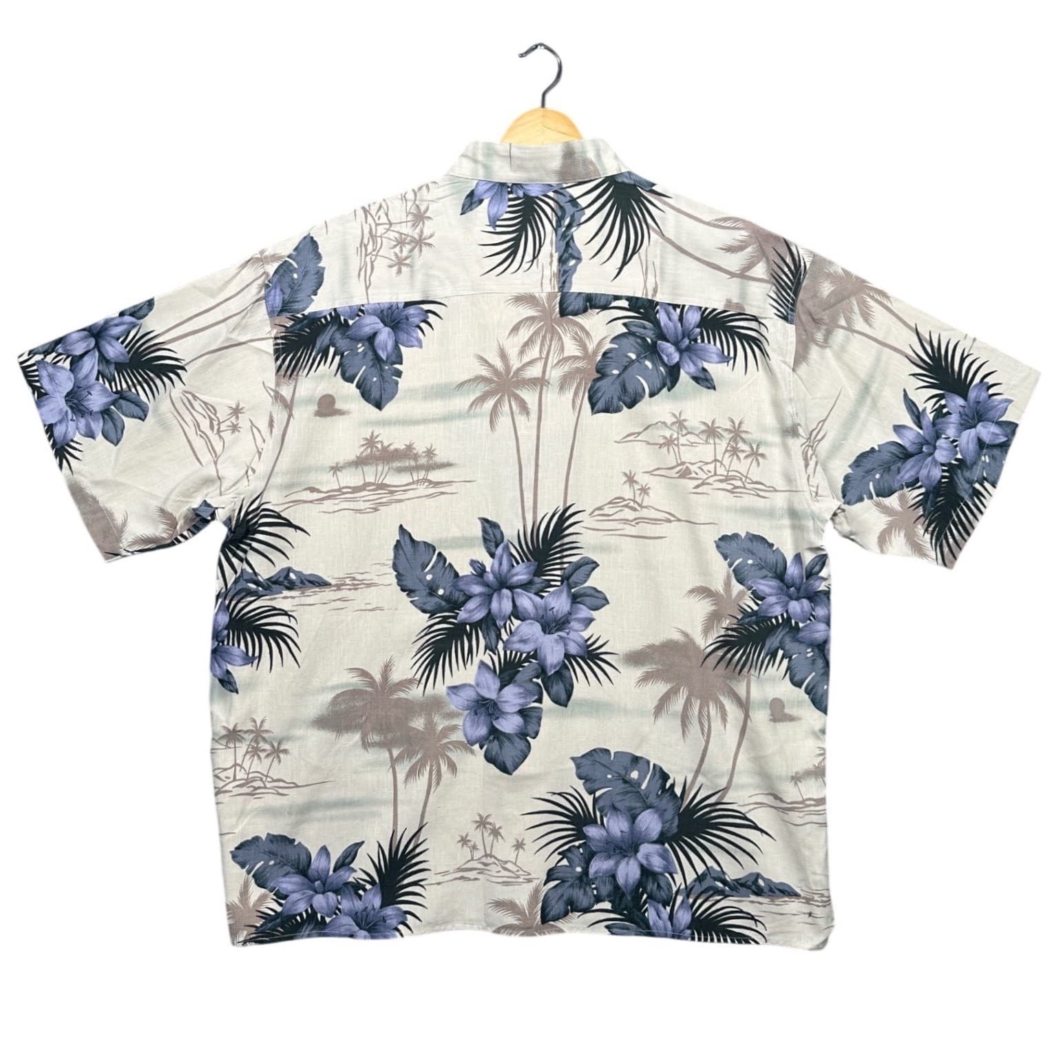 Van Heusen Silk Shirt Mens XL Off White Blue Tropical Floral Short Sleeve NWT - Thumbnail 4