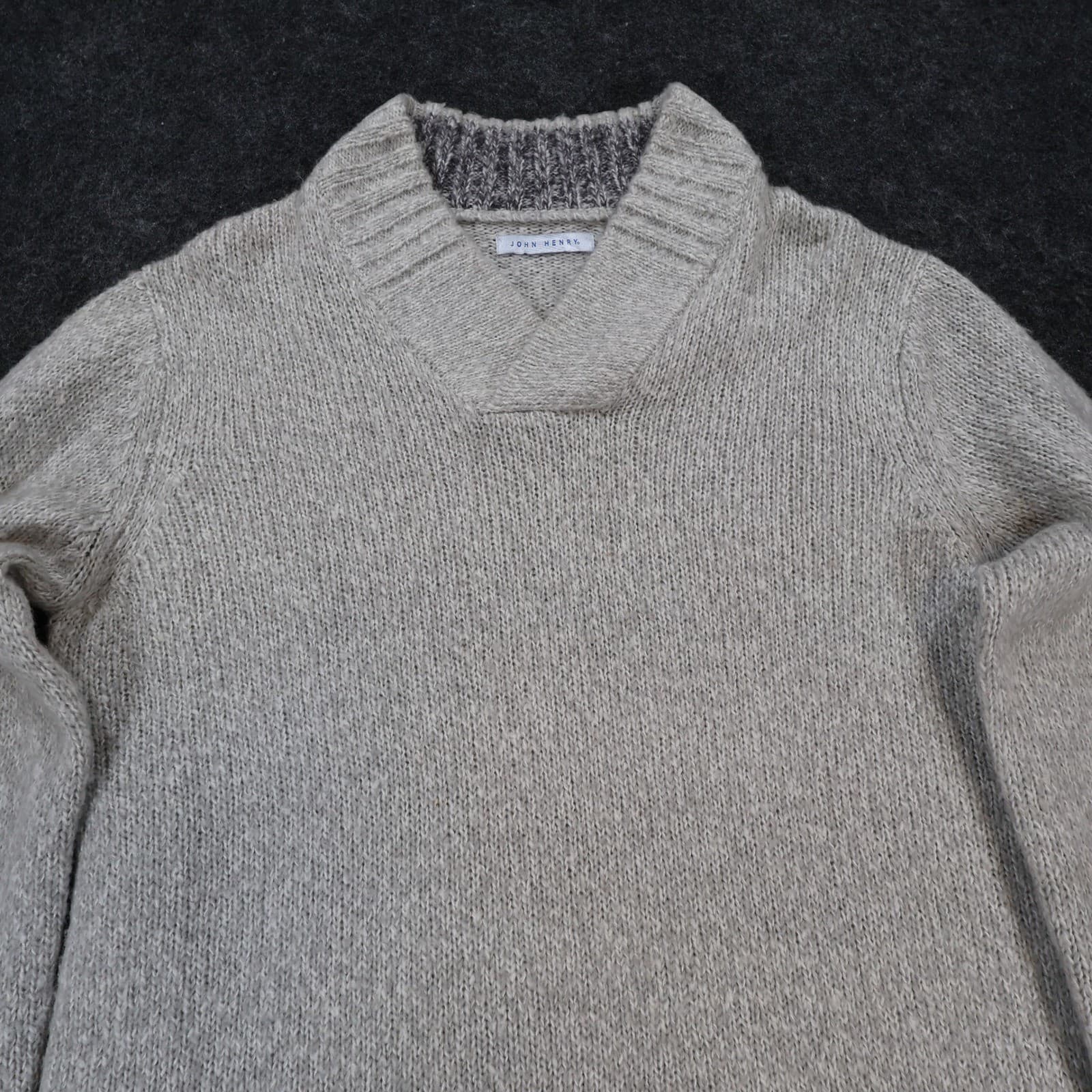 John Henry Shawl Neck Sweater Mens M Gray Excellent Shawl Collar Knit - Thumbnail 10