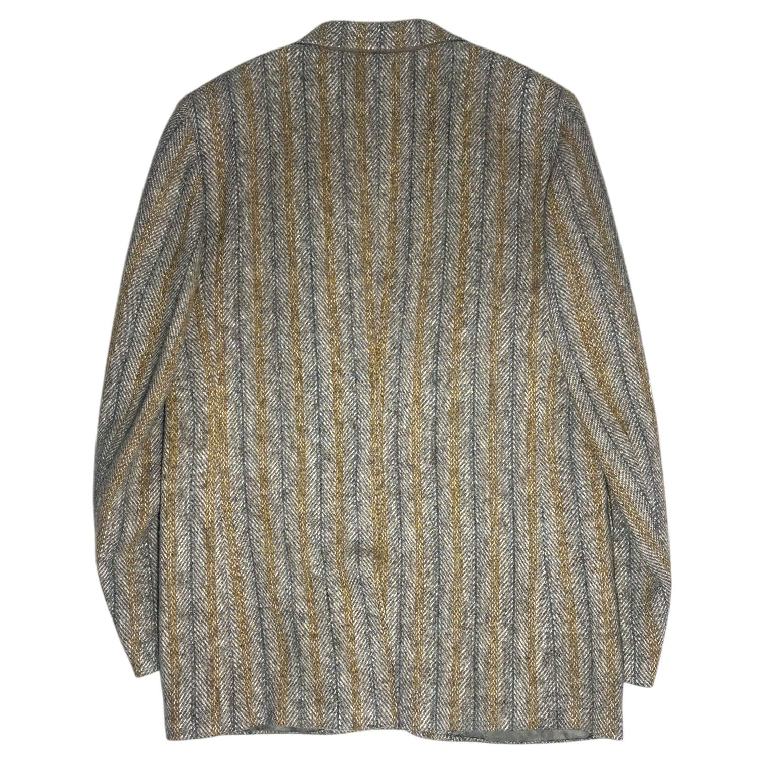 Vintage Harris Tweed Striped Blazer Sport Coat Men's 42R Grey Beige - Thumbnail 3
