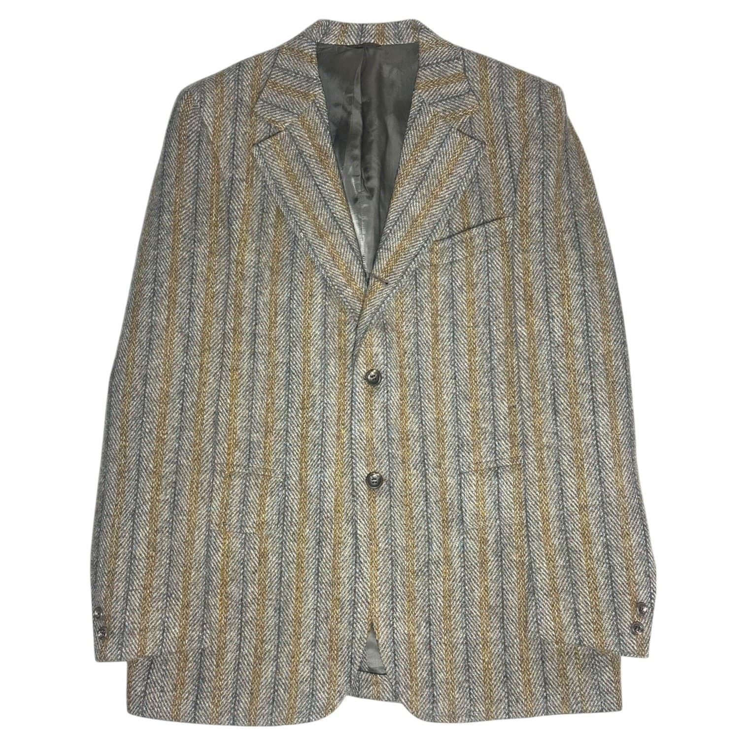 Vintage Harris Tweed Striped Blazer Sport Coat Men's 42R Grey Beige - Thumbnail 2