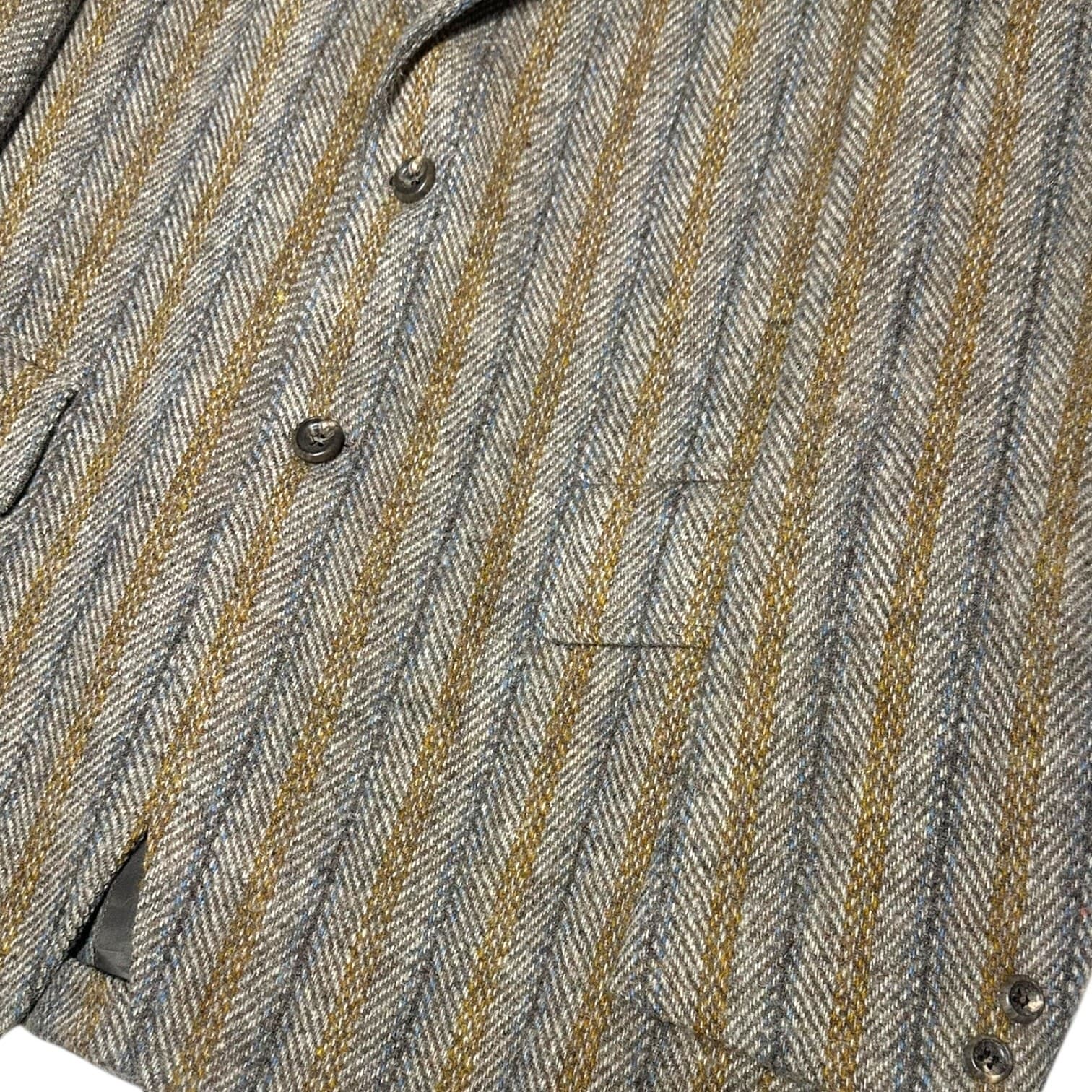 Vintage Harris Tweed Striped Blazer Sport Coat Men's 42R Grey Beige - Thumbnail 5