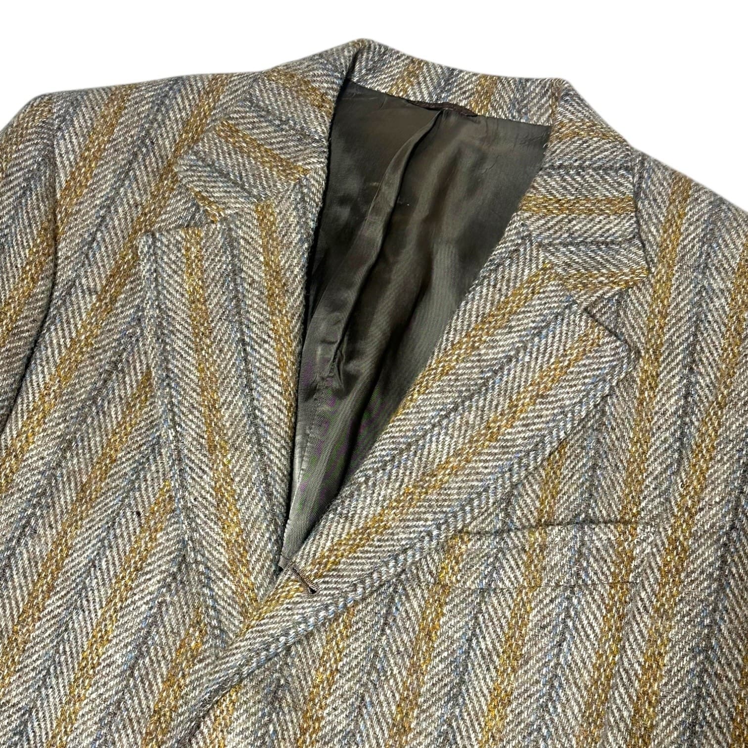 Vintage Harris Tweed Striped Blazer Sport Coat Men's 42R Grey Beige - Thumbnail 6