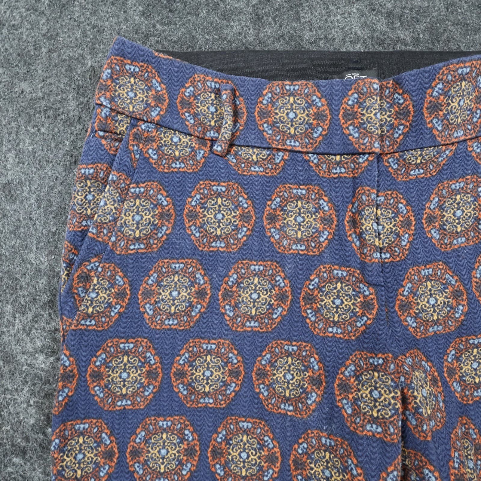 LOFT Julie Pants Womens 4 Blue Rayon Cotton Medallion Print Tapered Ankle - Thumbnail 9