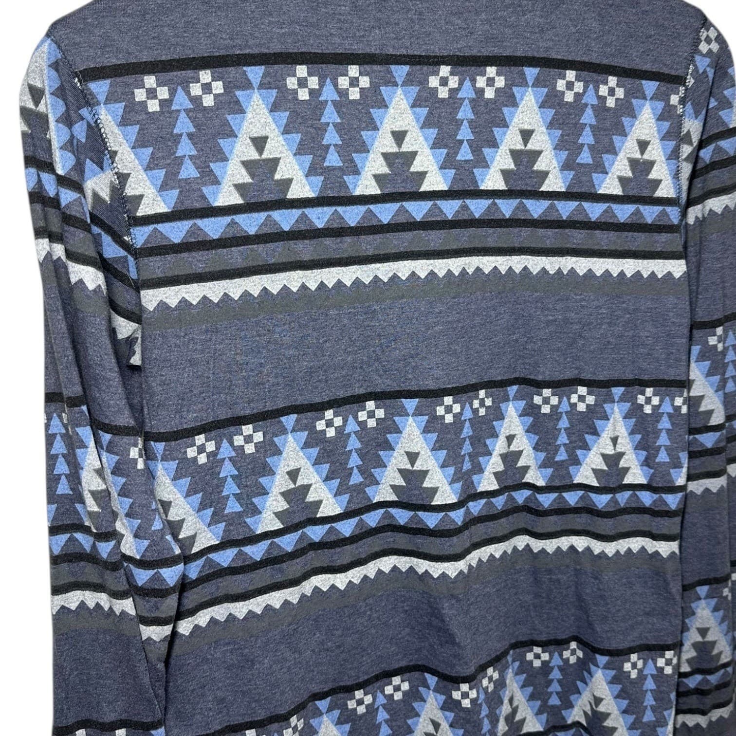 ALPHA BETA Men's Size Medium Blue Geometric Aztec Long Sleeve Henley Shirt - Thumbnail 5