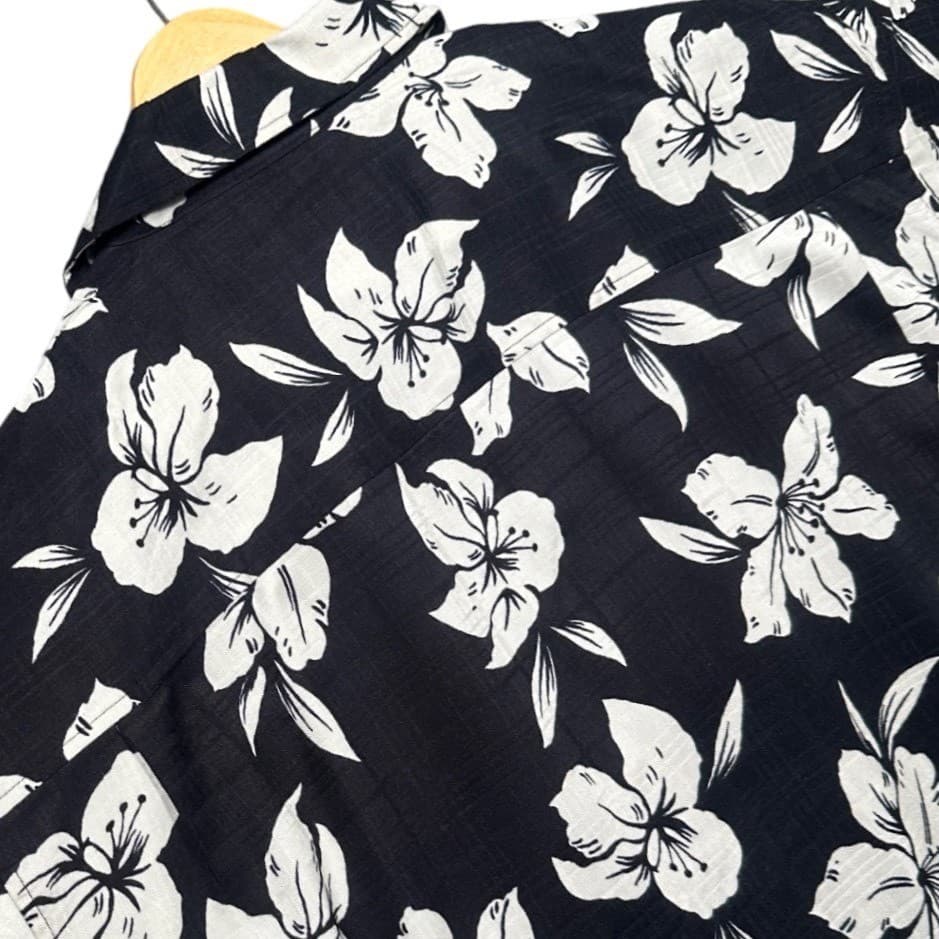 Junction West Floral Hawaiian Shirt Mens XL Black White Rayon New Tropical Aloha - Thumbnail 6