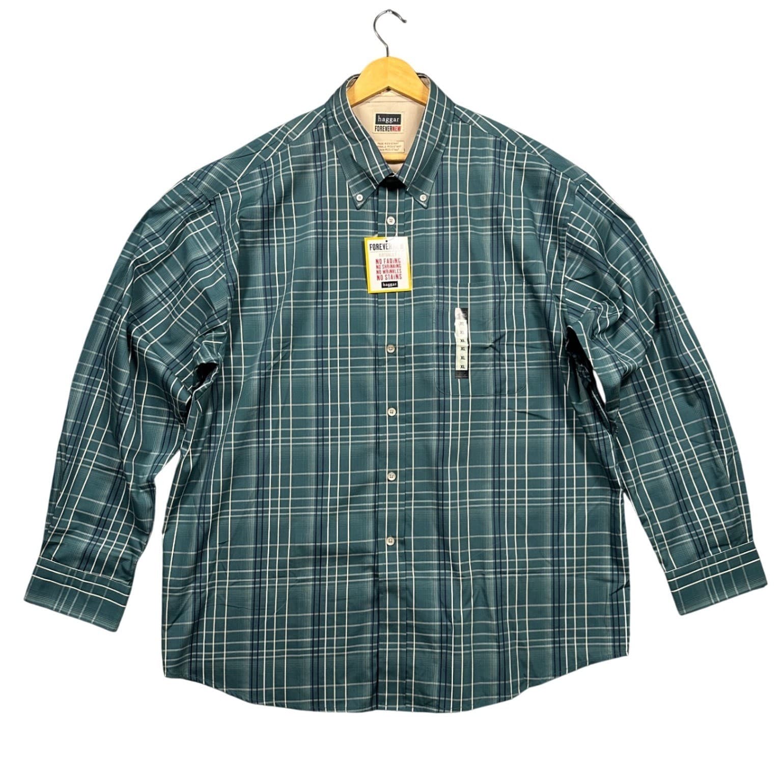 Haggar Shirt Mens XL Teal Green Plaid Long Sleeve NWT Cotton Button Up - Thumbnail 2