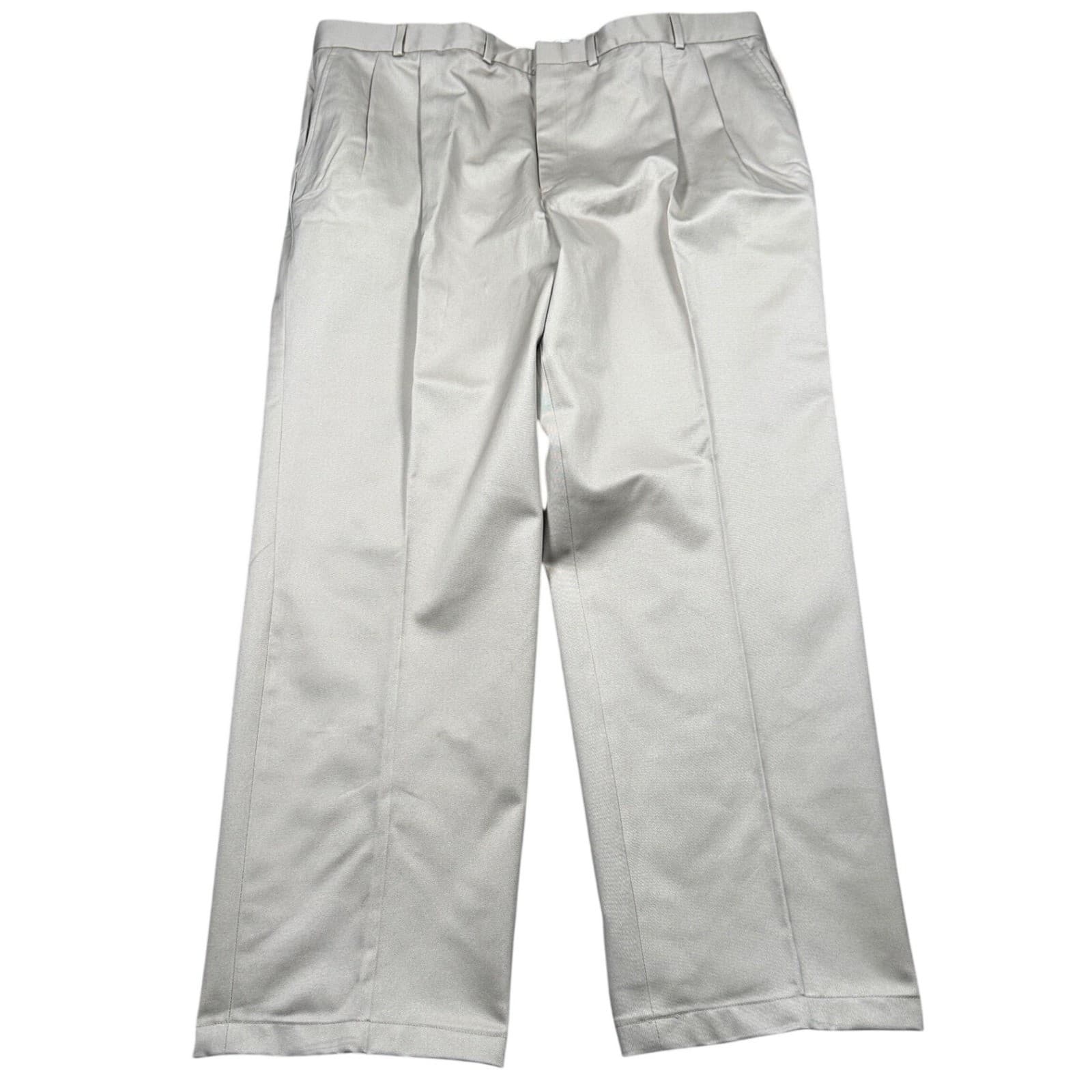 Lands' End Pleated Dress Pants Mens 44L Khaki Tan Excellent Straight Trousers - Thumbnail 5