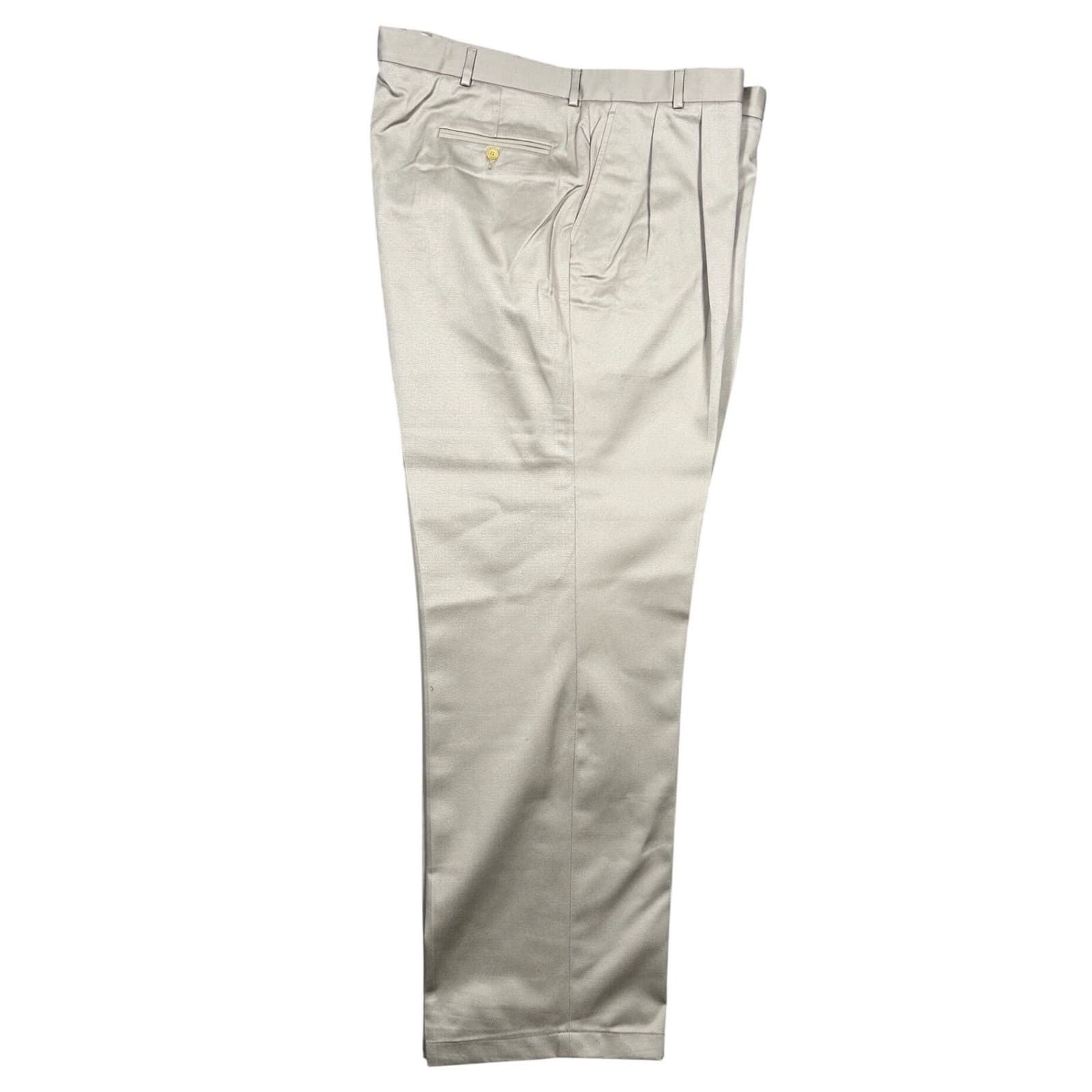 Lands' End Pleated Dress Pants Mens 44L Khaki Tan Excellent Straight Trousers - Thumbnail 3