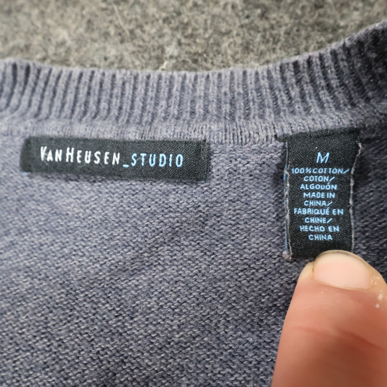 Van Heusen Studio Sweater Mens Medium Gray Cotton V-Neck Colorblock Striped - Thumbnail 7