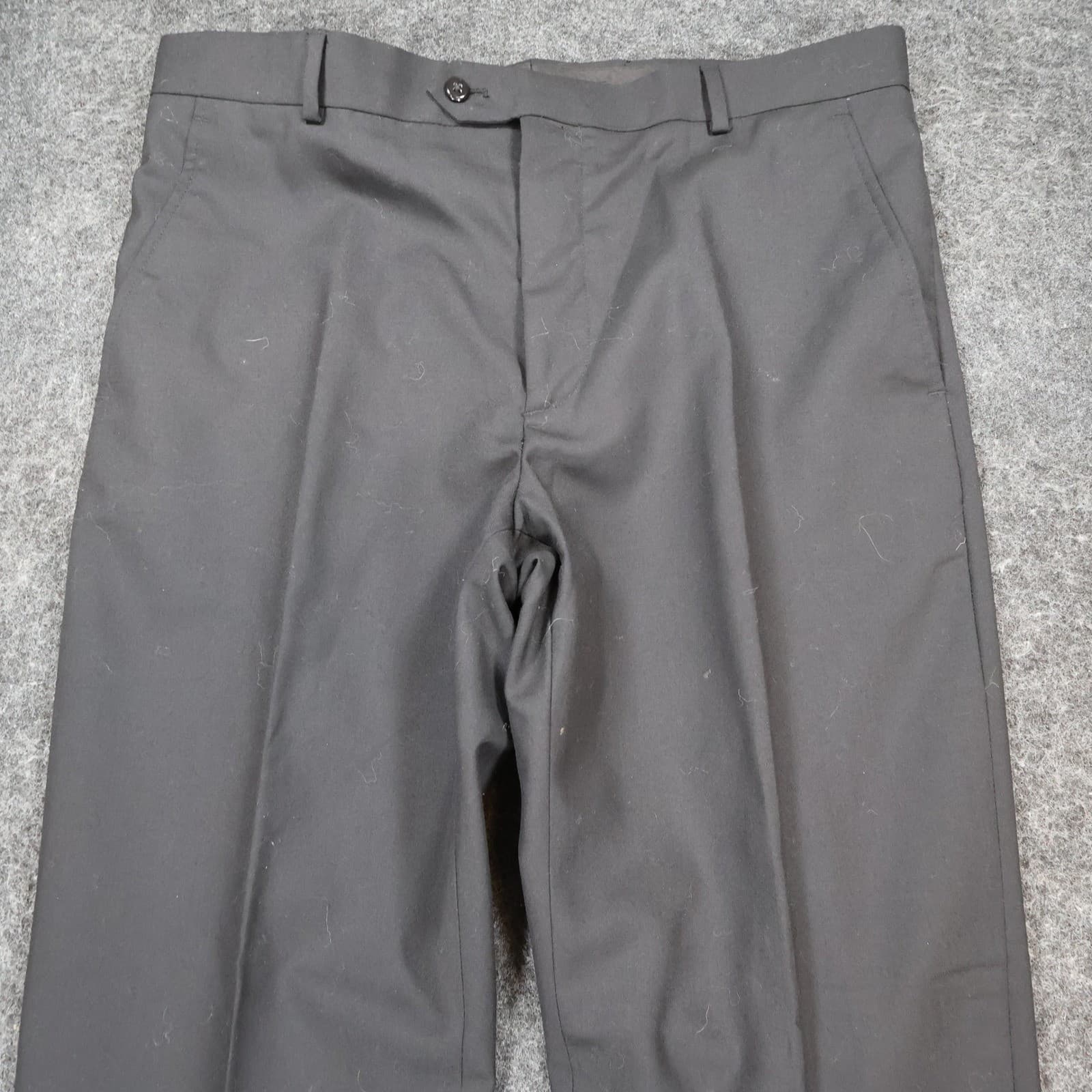Stafford Dress Pants Mens 36x32 Black 100% Wool Slim Fit Signature Trousers - Thumbnail 9