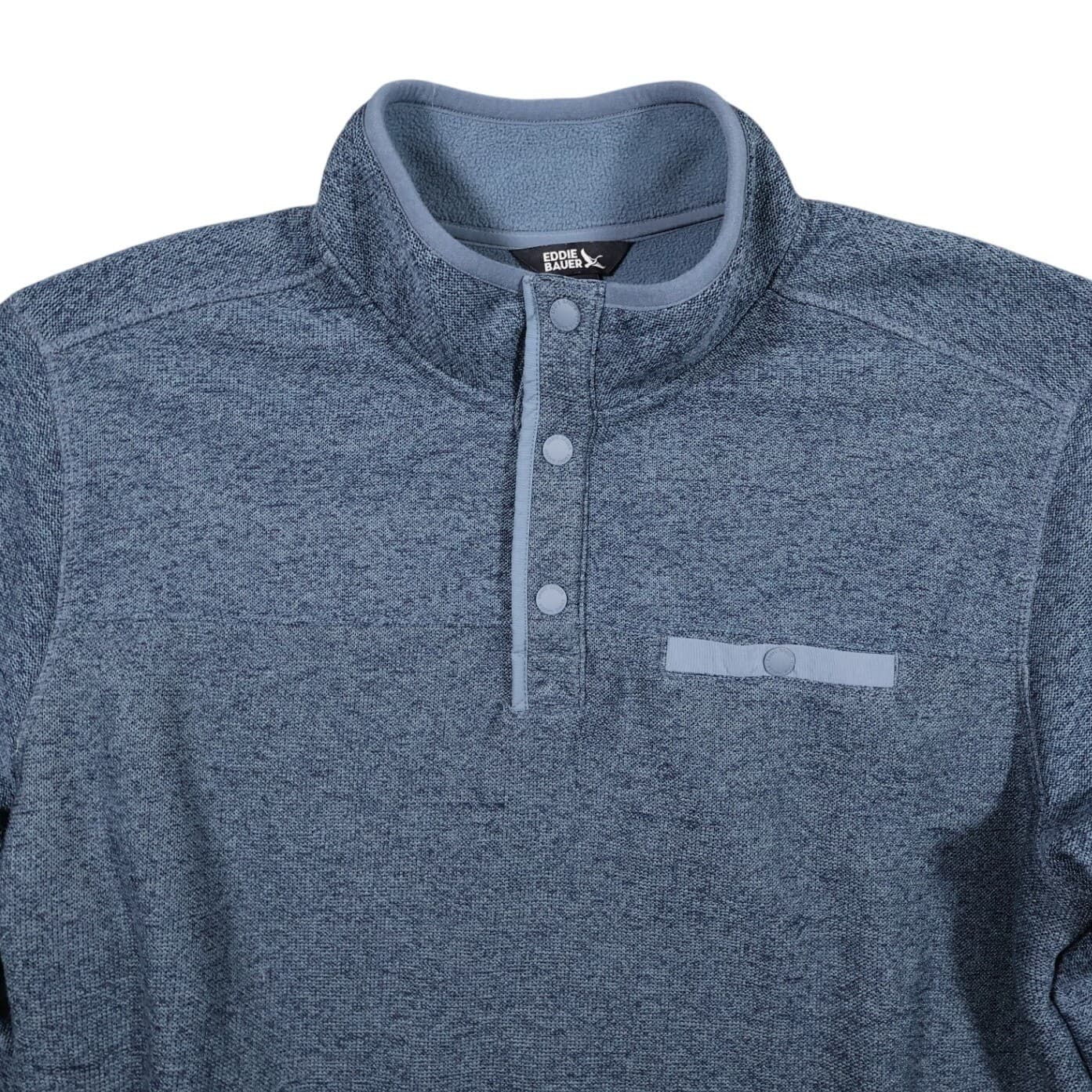 Eddie Bauer Fleece Pullover Mens XL Blue Excellent Snap Neck Sweater - Thumbnail 3