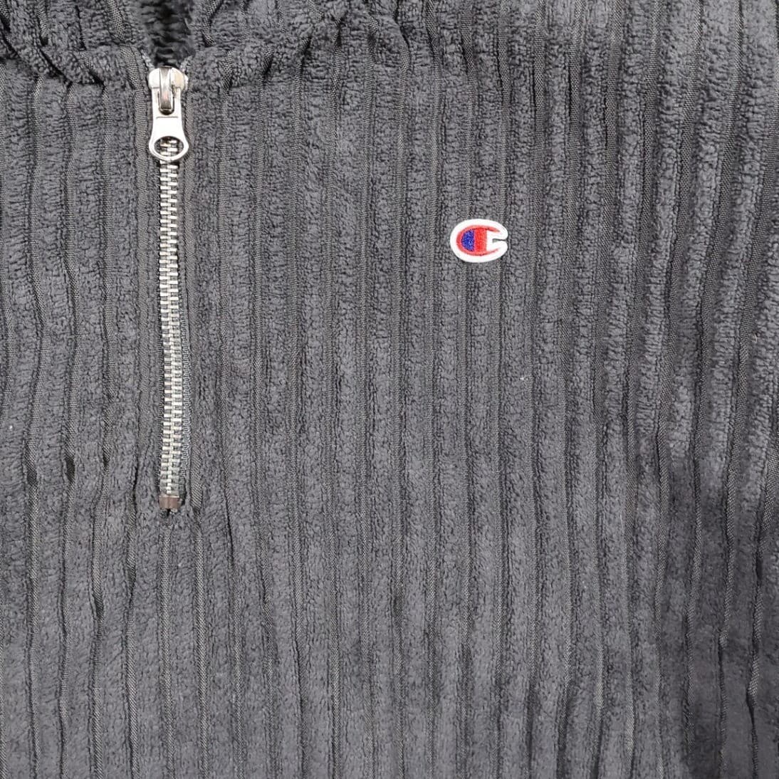 Champion Quarter Zip Hoodie Women XL Gray Corduroy Sherpa Lined Pullover - Thumbnail 4