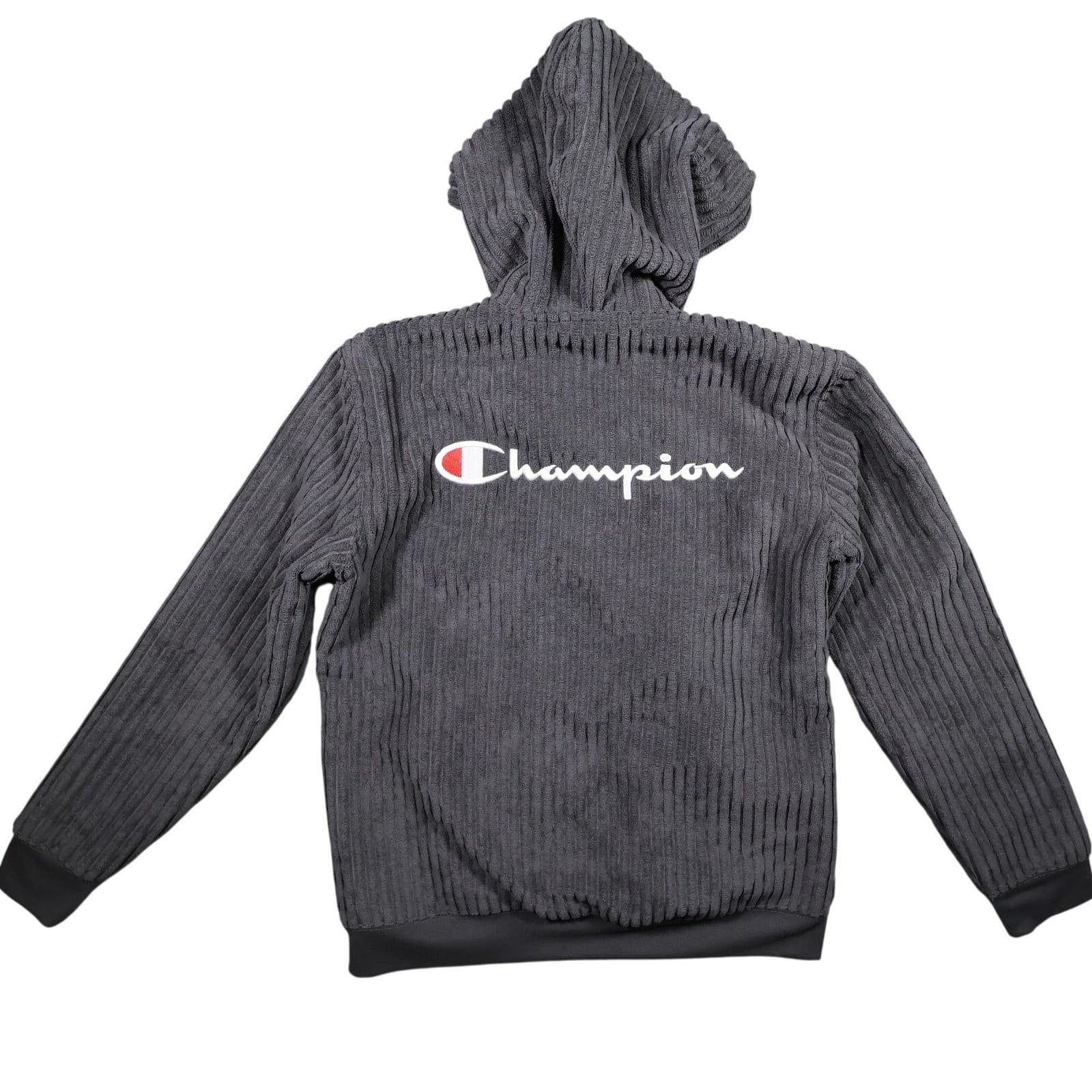 Champion Quarter Zip Hoodie Women XL Gray Corduroy Sherpa Lined Pullover - Thumbnail 2