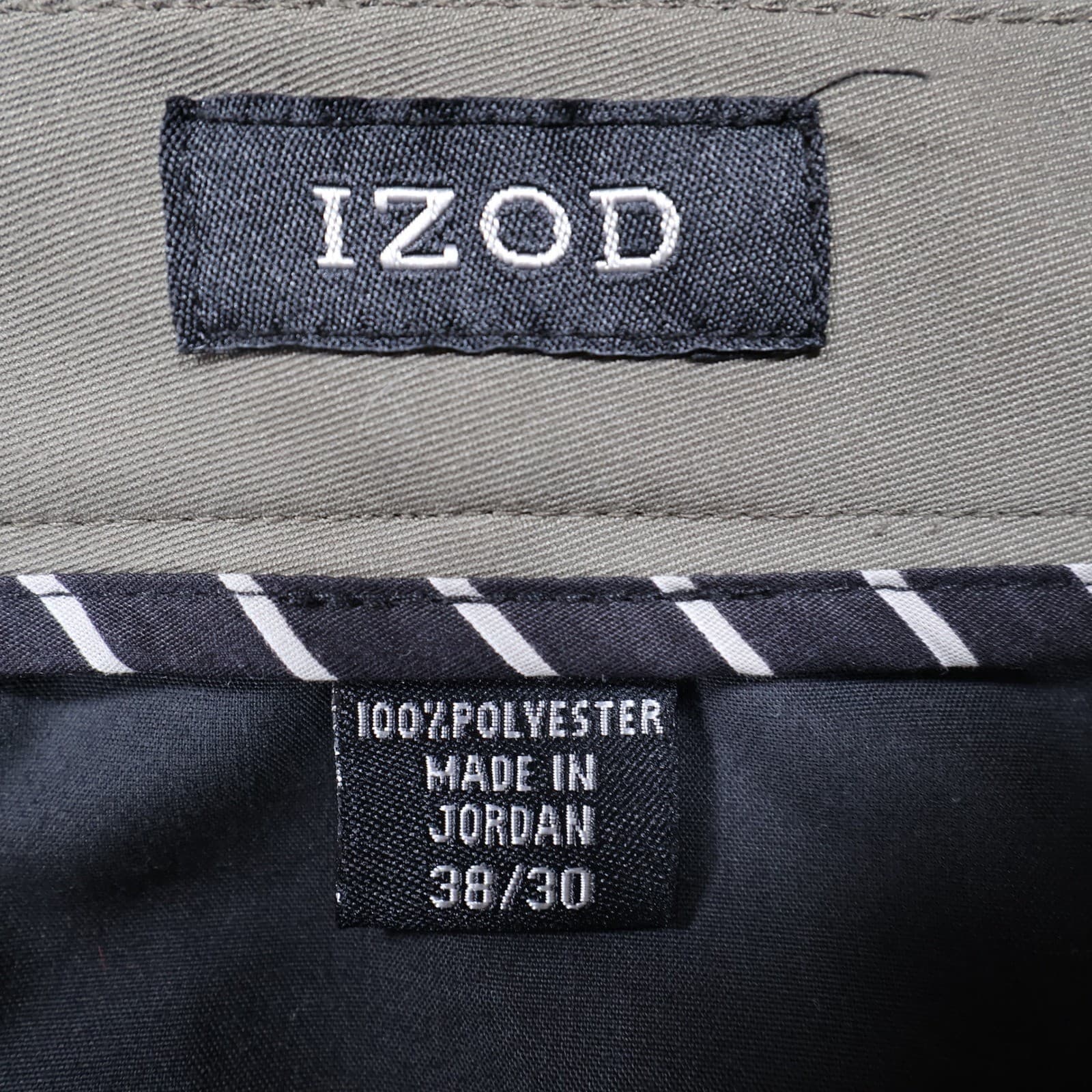 IZOD Dress Pants Mens 38x30 Khaki Polyester Pleated Cuffed Business Slacks - Thumbnail 7