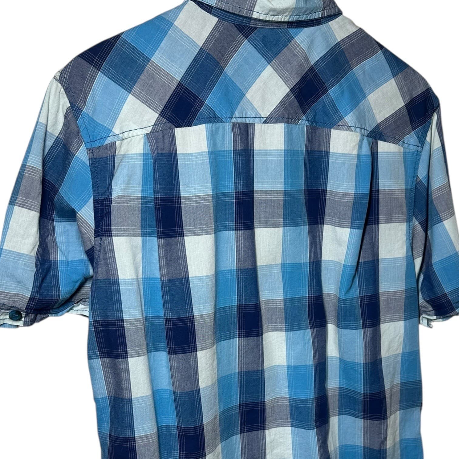 Sean John Mens Blue Plaid Short Sleeve Button Up Shirt Size Large - Thumbnail 5