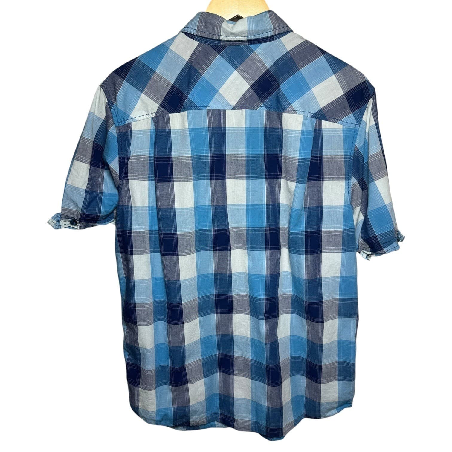 Sean John Mens Blue Plaid Short Sleeve Button Up Shirt Size Large - Thumbnail 3