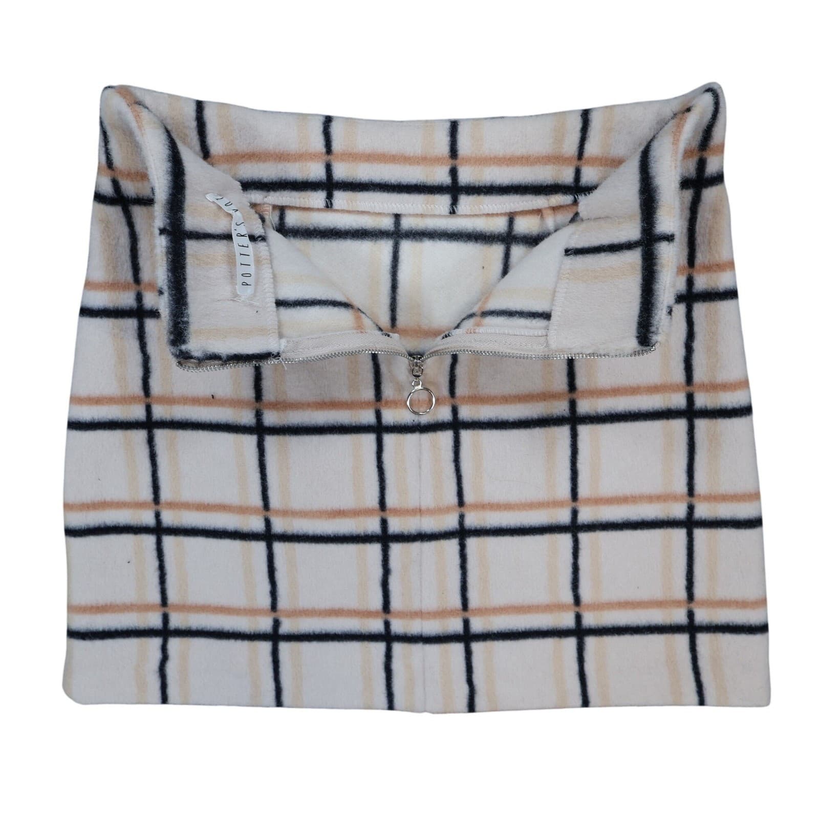 Potter's Pot Mini Skirt Womens S Cream Plaid Polyester Faux Wool Slit Preppy - Thumbnail 3