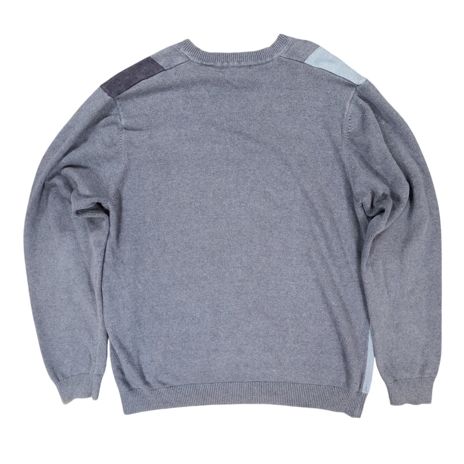 Van Heusen Studio Sweater Mens Medium Gray Cotton V-Neck Colorblock Striped - Thumbnail 2