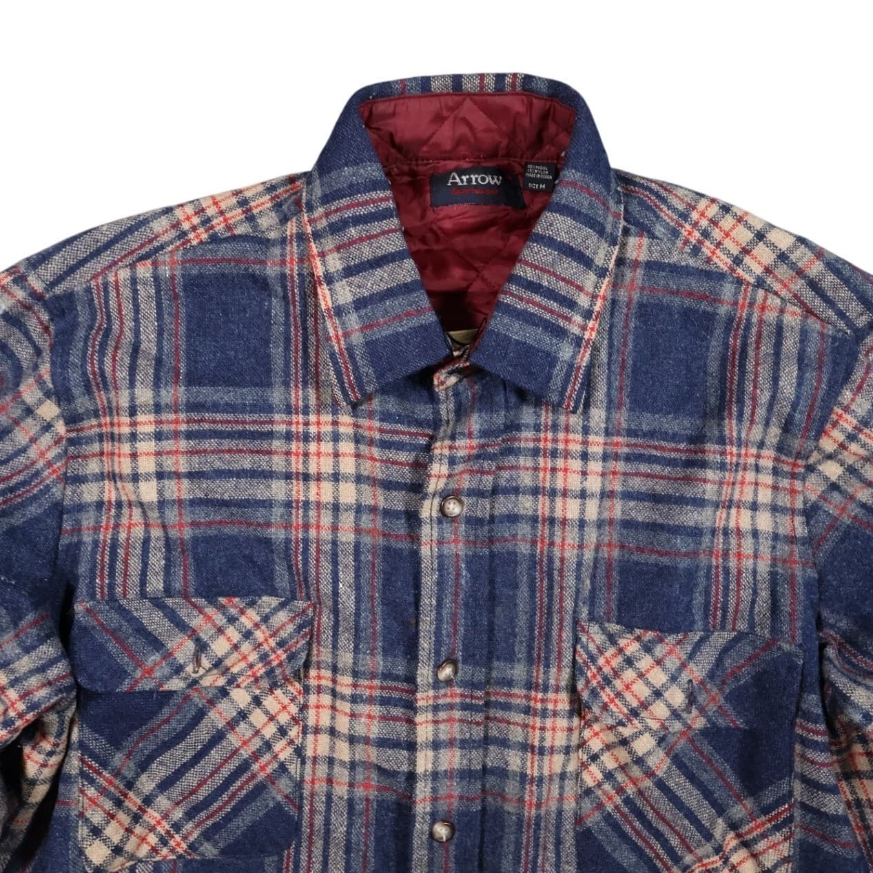 Arrow Sportswear Flannel Shirt Mens Medium Blue Plaid Excellent Wool Blend - Thumbnail 3
