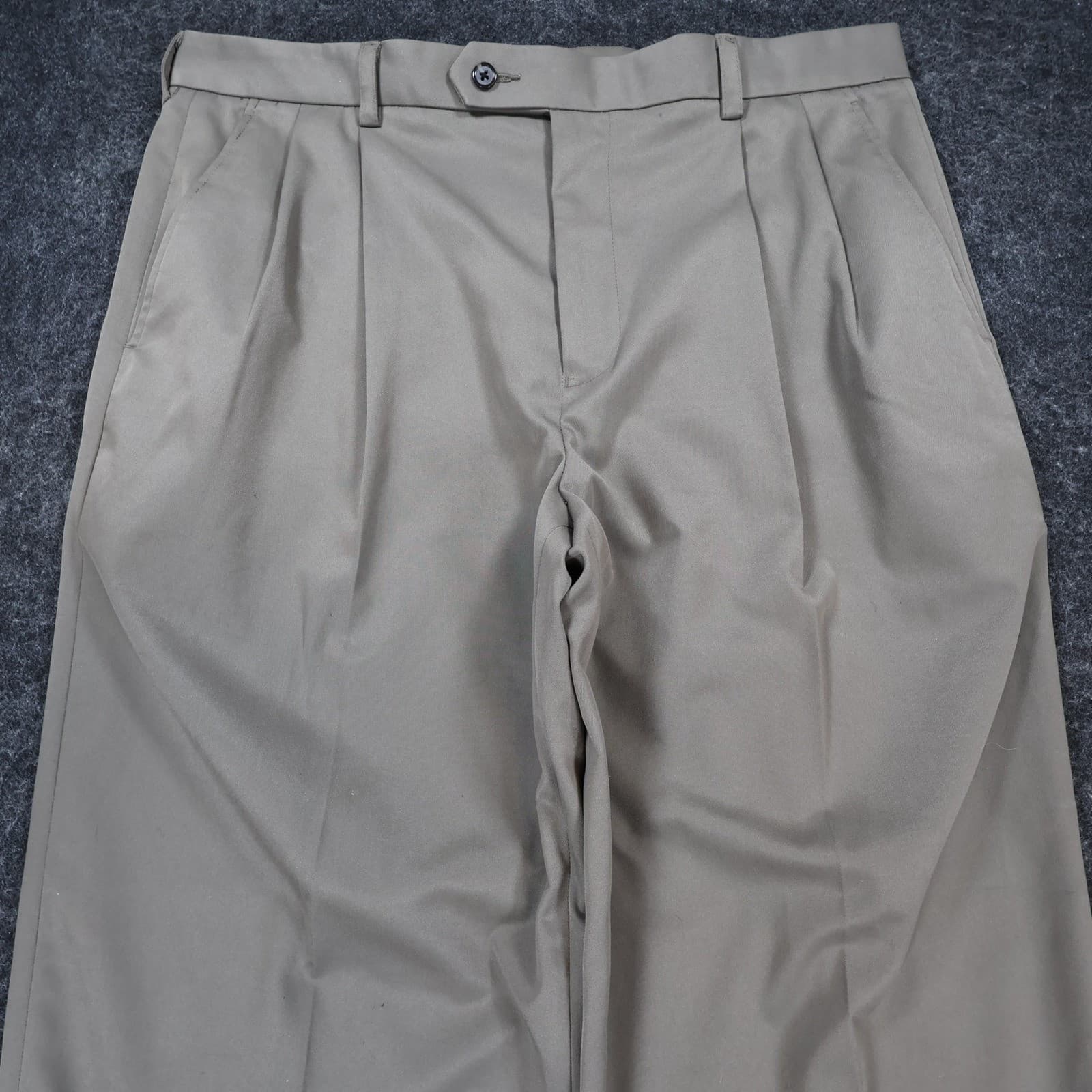 IZOD Dress Pants Mens 38x30 Khaki Polyester Pleated Cuffed Business Slacks - Thumbnail 8