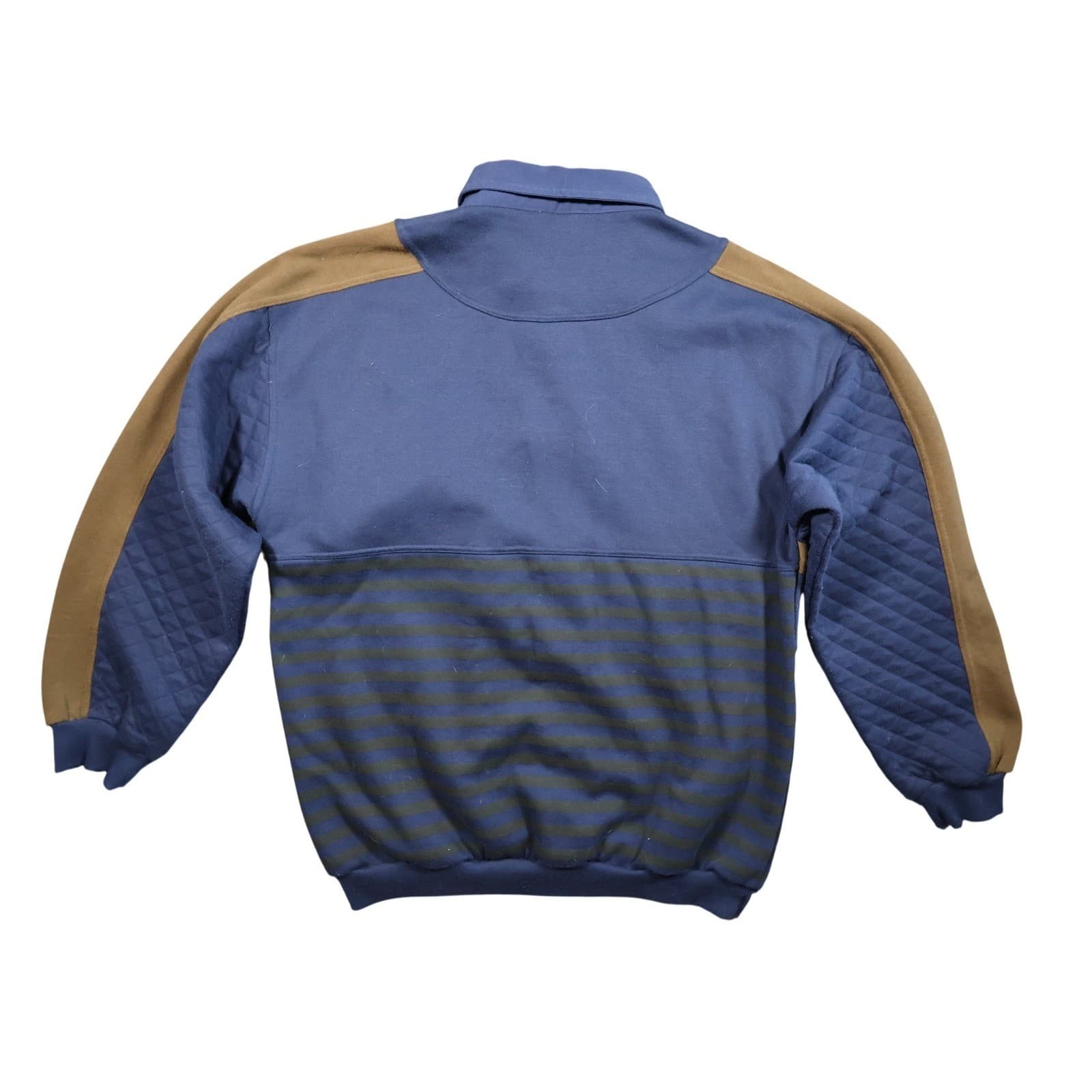 Saugatuck Pullover Mens XL Blue Excellent Vintage Quilted Striped - Thumbnail 2