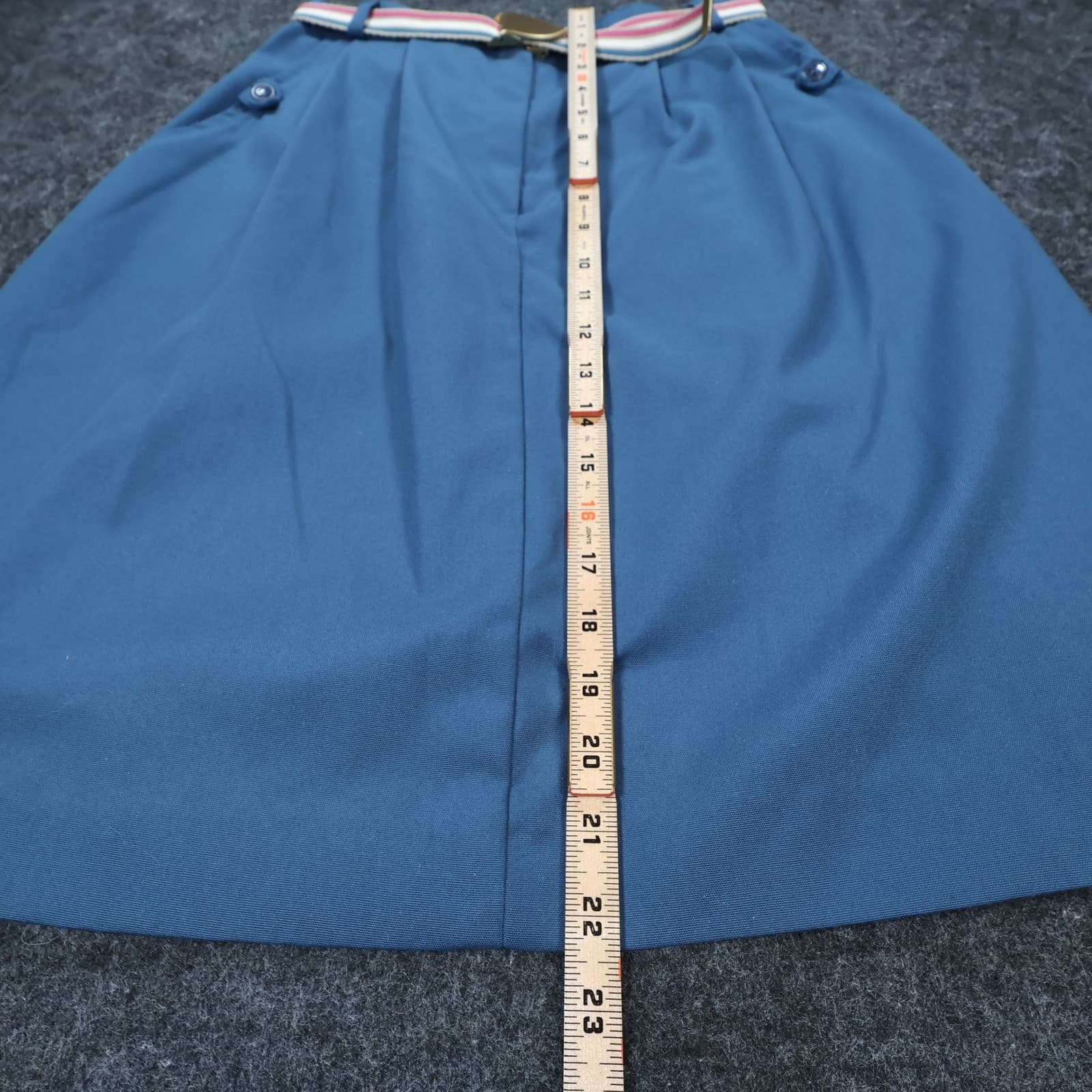 Jones Petites Skirt Womens 10 Blue Polyester Cotton A-Line Vintage Belted - Thumbnail 5