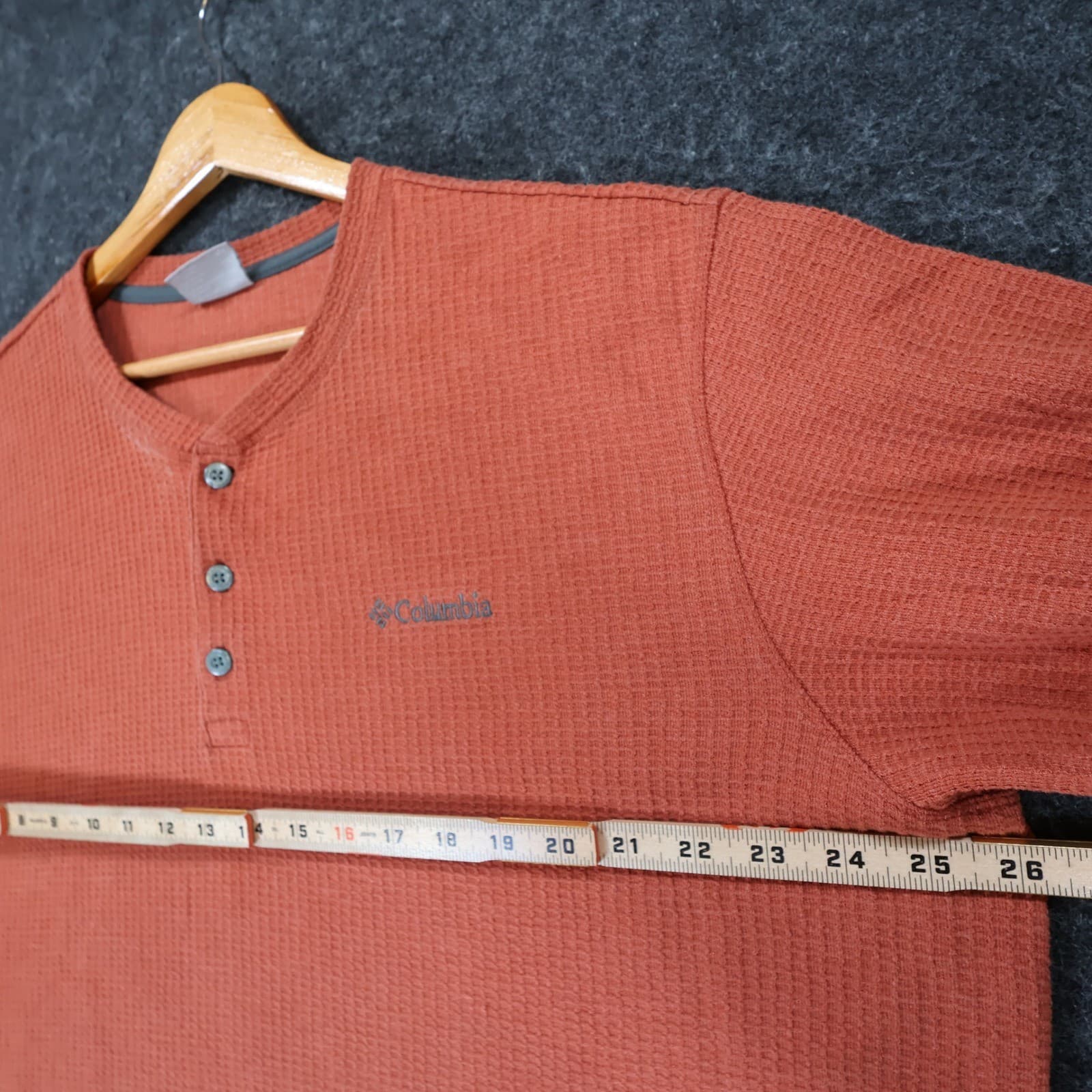 Columbia Henley Shirt Mens XXL Orange Cotton Blend Waffle Knit Long Sleeve - Thumbnail 3