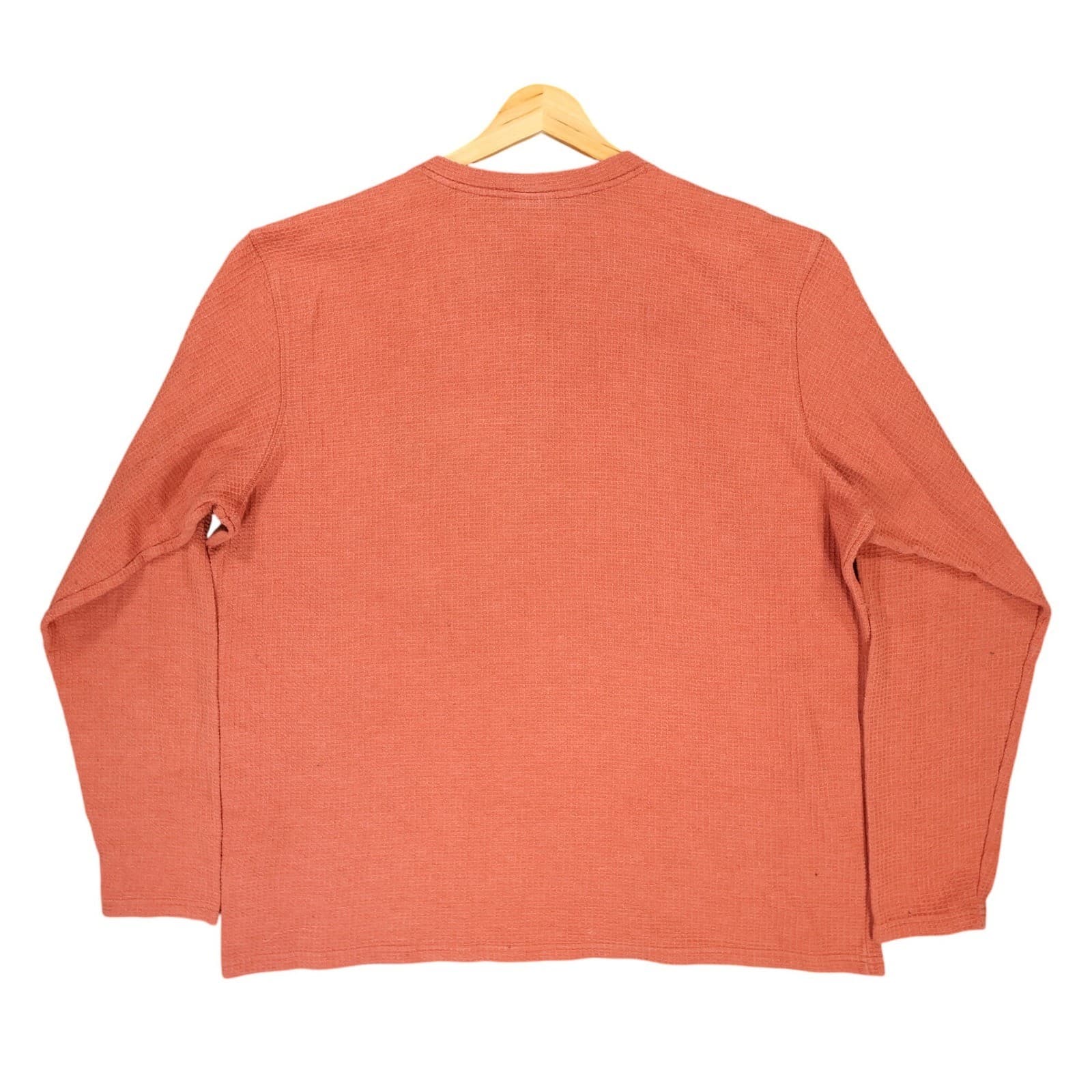 Columbia Henley Shirt Mens XXL Orange Cotton Blend Waffle Knit Long Sleeve - Thumbnail 2