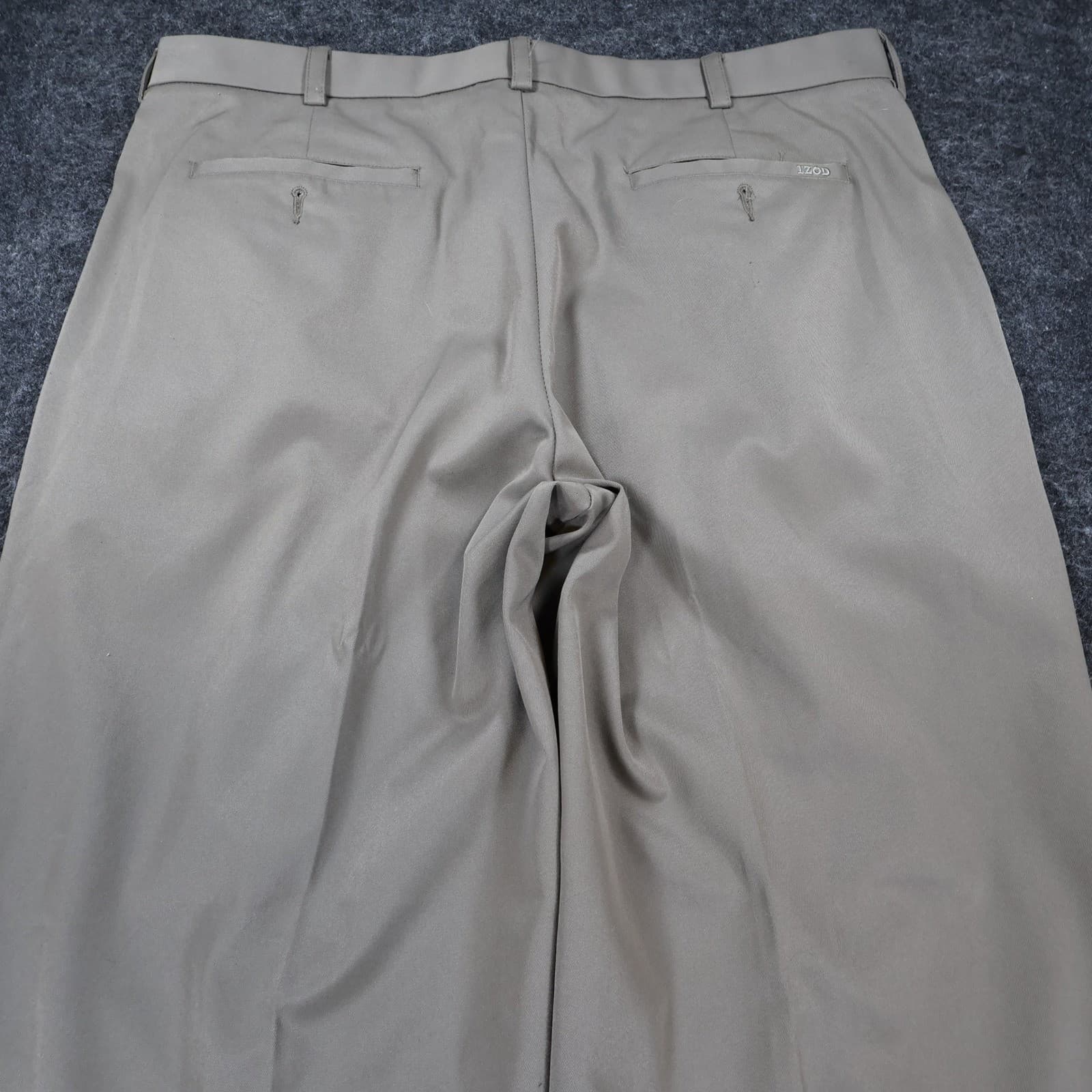 IZOD Dress Pants Mens 38x30 Khaki Polyester Pleated Cuffed Business Slacks - Thumbnail 9