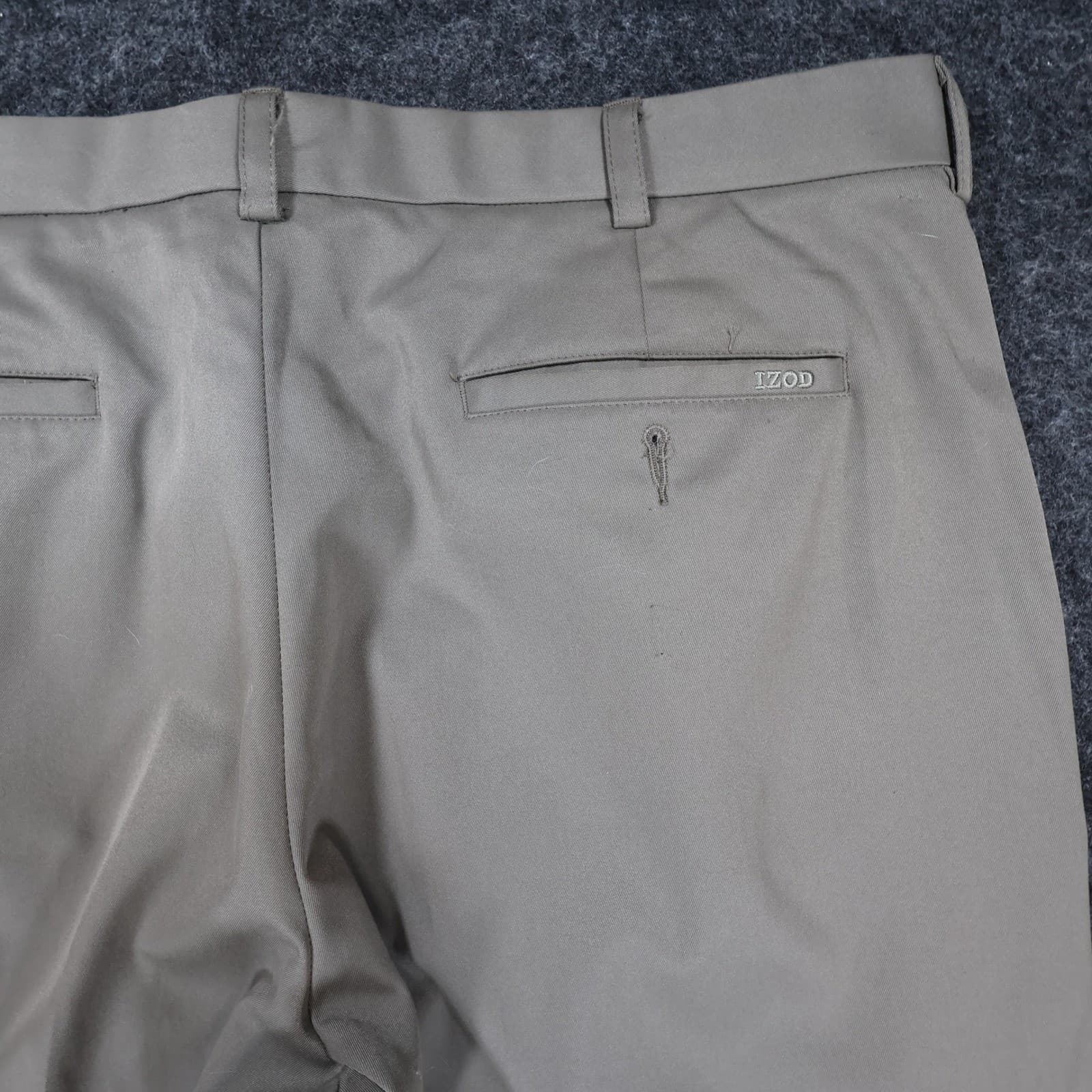 IZOD Dress Pants Mens 38x30 Khaki Polyester Pleated Cuffed Business Slacks - Thumbnail 11