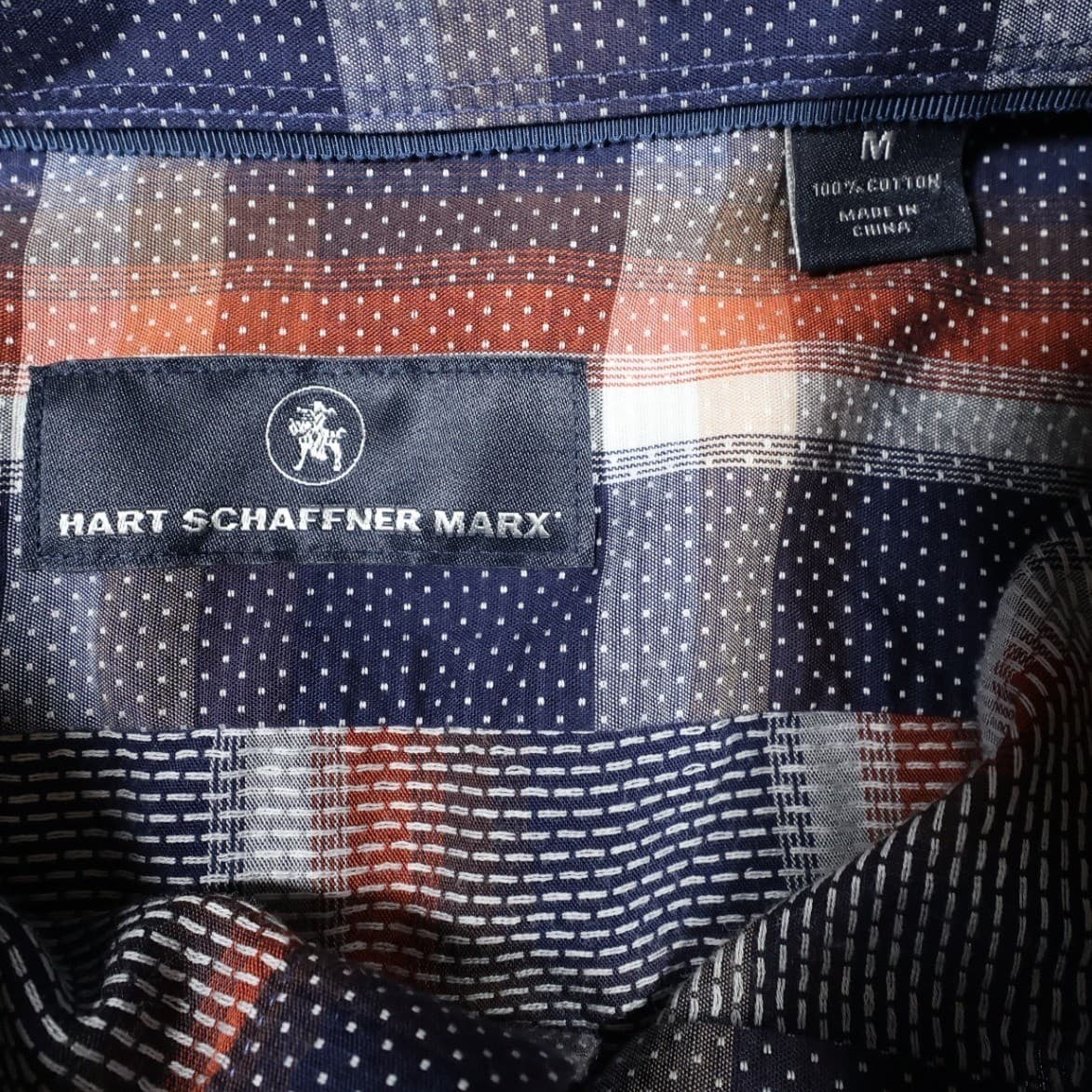 Hart Schaffner Marx Button Up Shirt Mens M Blue Orange Excellent Plaid Cotton - Thumbnail 8