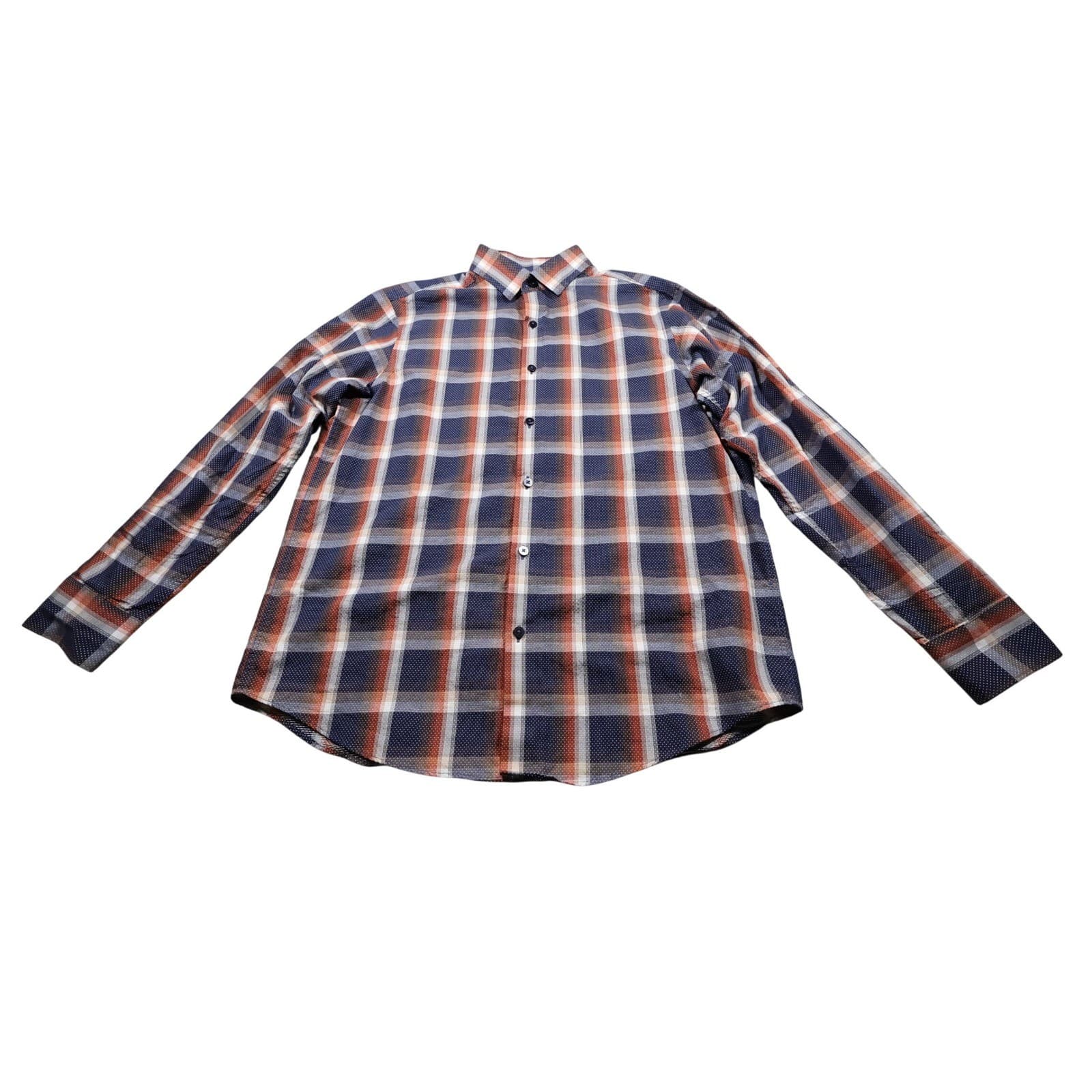 Hart Schaffner Marx Button Up Shirt Mens M Blue Orange Excellent Plaid Cotton - Thumbnail 3