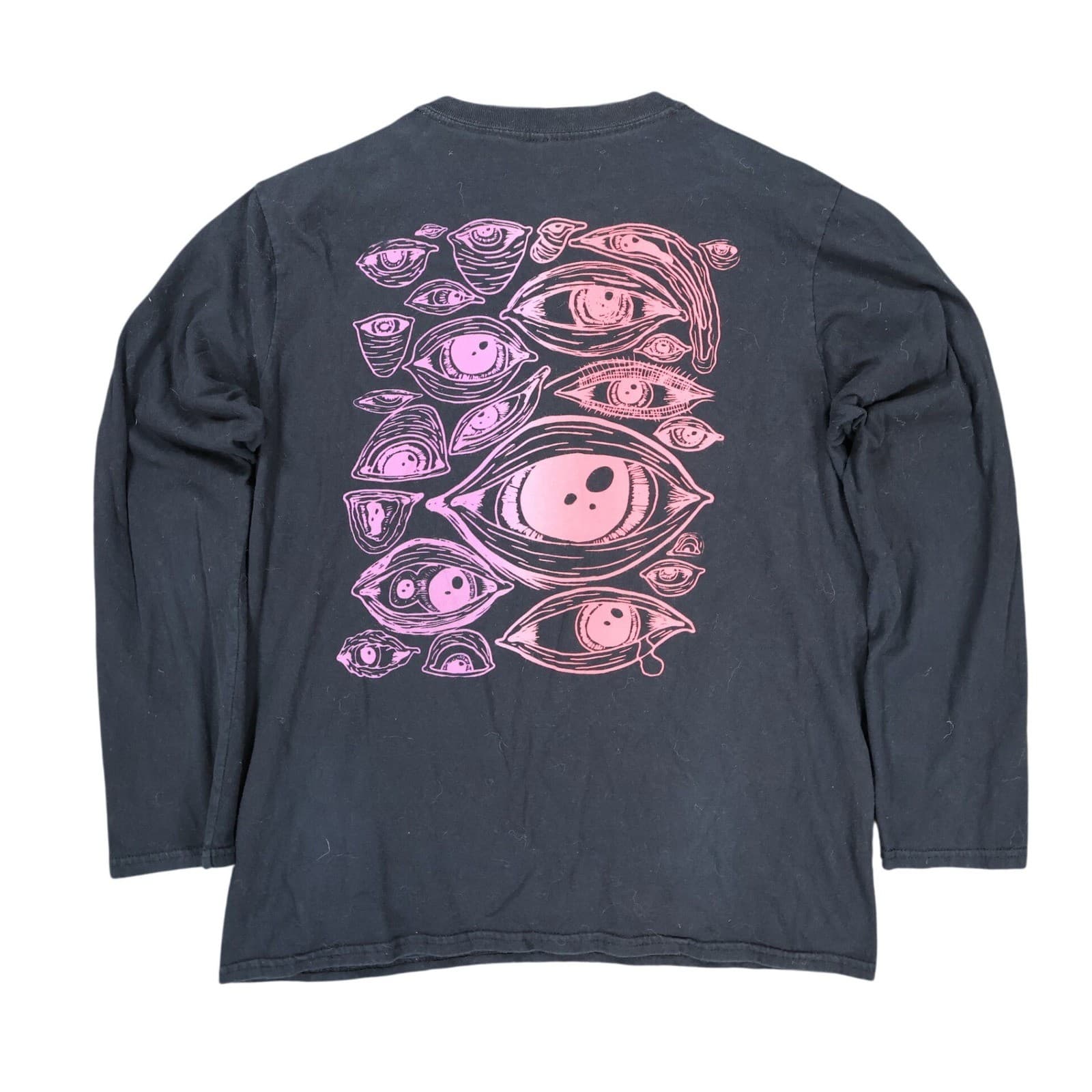 Gildan T-Shirt Mens Medium Black Cotton Long Sleeve Pink Eye Graphic Streetwear - Thumbnail 2