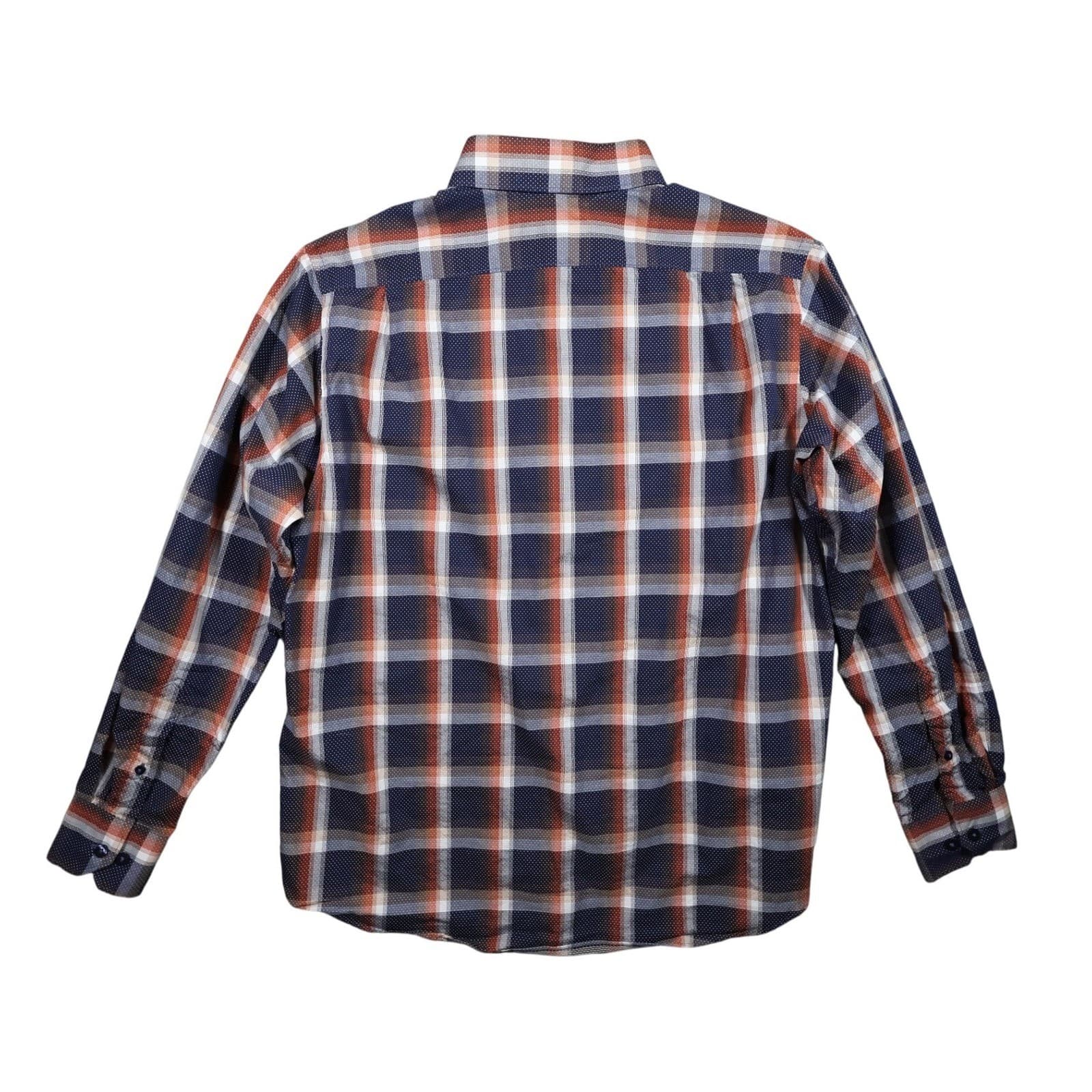 Hart Schaffner Marx Button Up Shirt Mens M Blue Orange Excellent Plaid Cotton - Thumbnail 2