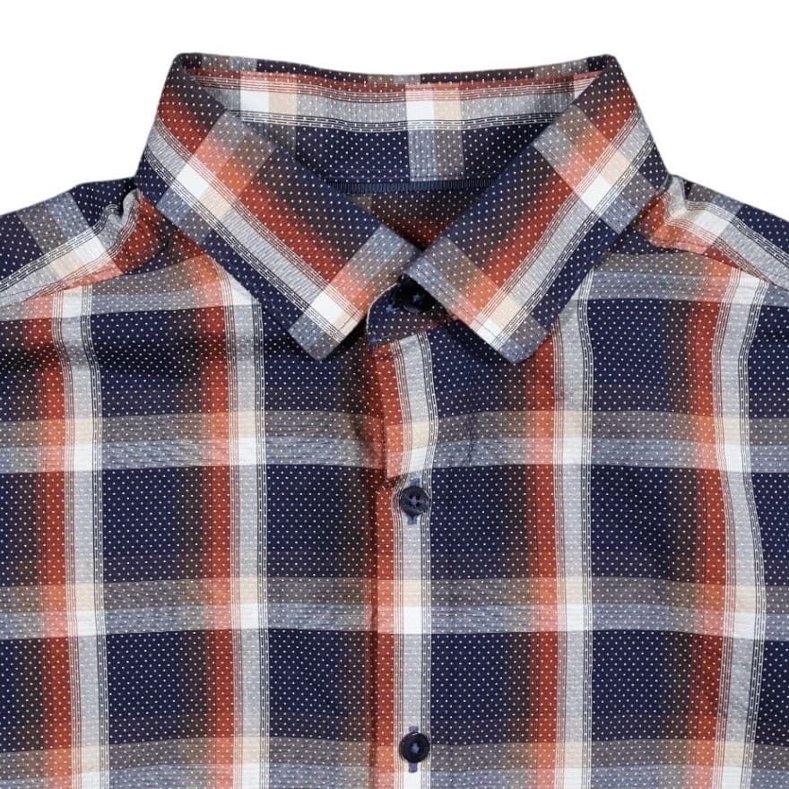 Hart Schaffner Marx Button Up Shirt Mens M Blue Orange Excellent Plaid Cotton - Thumbnail 5