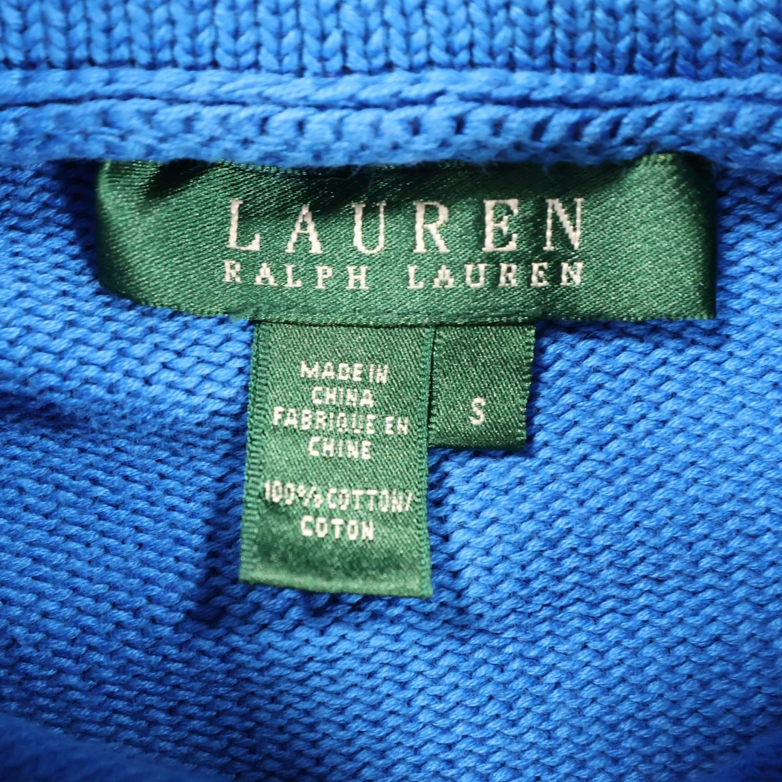 Lauren Ralph Lauren Sweater Womens S Blue Cotton Shawl Neck Toggle Pullover - Thumbnail 8