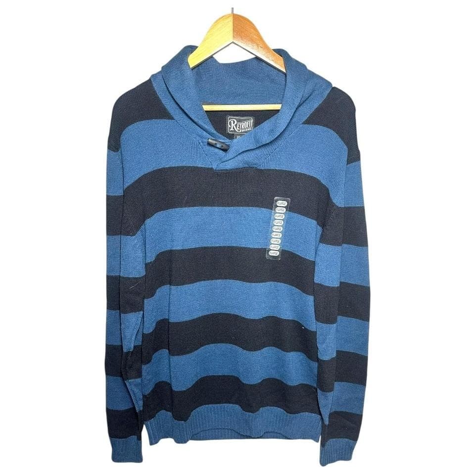 Retrofit Brand Mens Striped Shawl Collar Sweater Knit Button Pullover XL - Thumbnail 2