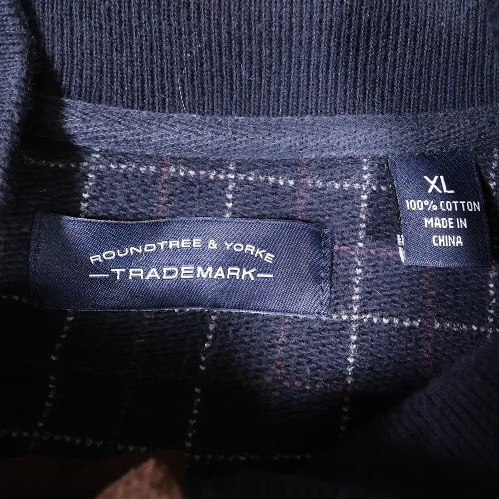 Roundtree & Yorke Pullover Mens XL Navy Blue Excellent Grid Pattern Mock Neck - Thumbnail 7