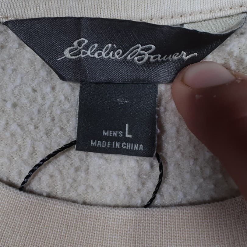 Eddie Bauer Sweatshirt Mens L Cream Excellent Vintage Crewneck Pullover Ribbed - Thumbnail 5